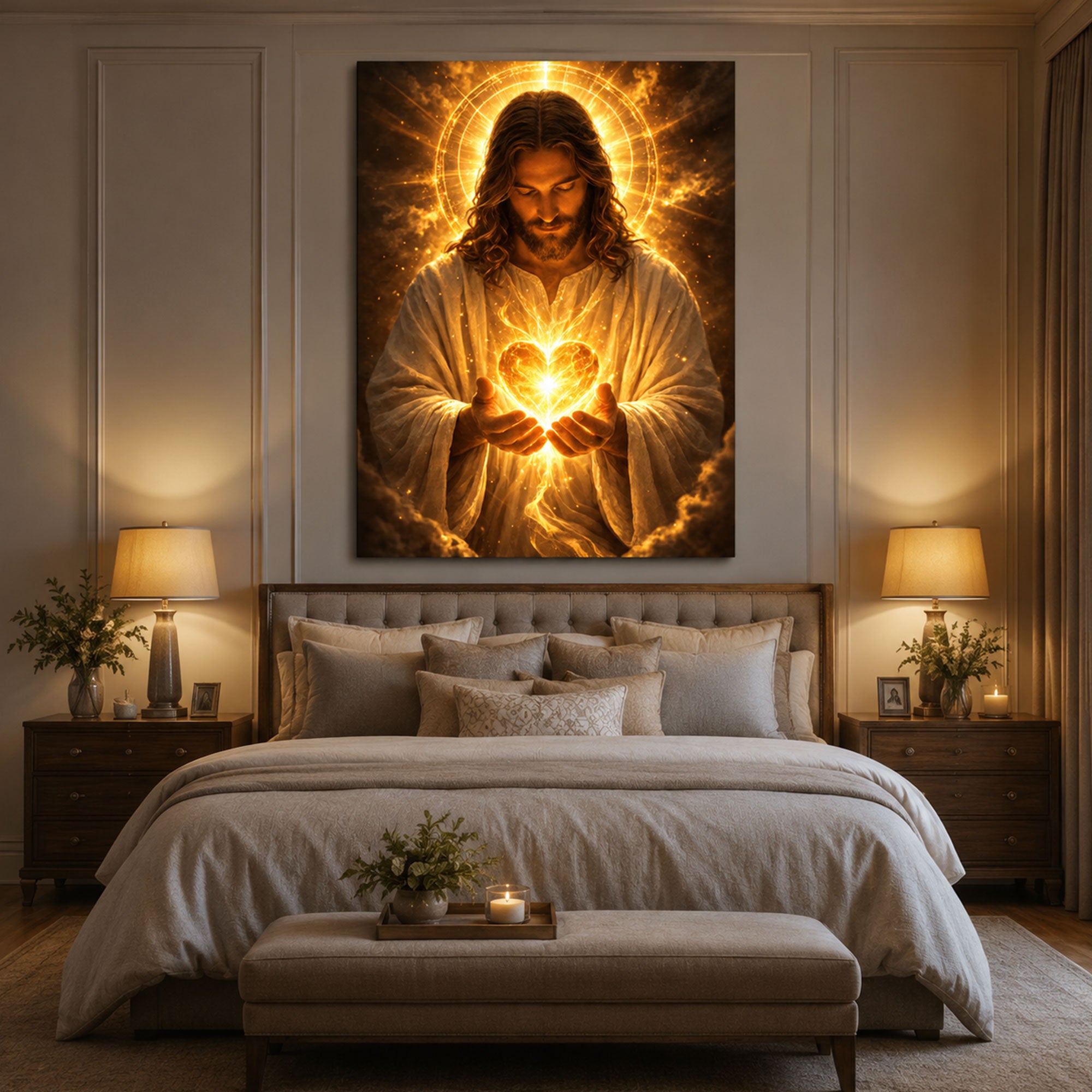 Sacred Heart of Jesus Golden Light Canvas Print Christian Wall Art Faith Inspired Home Decor