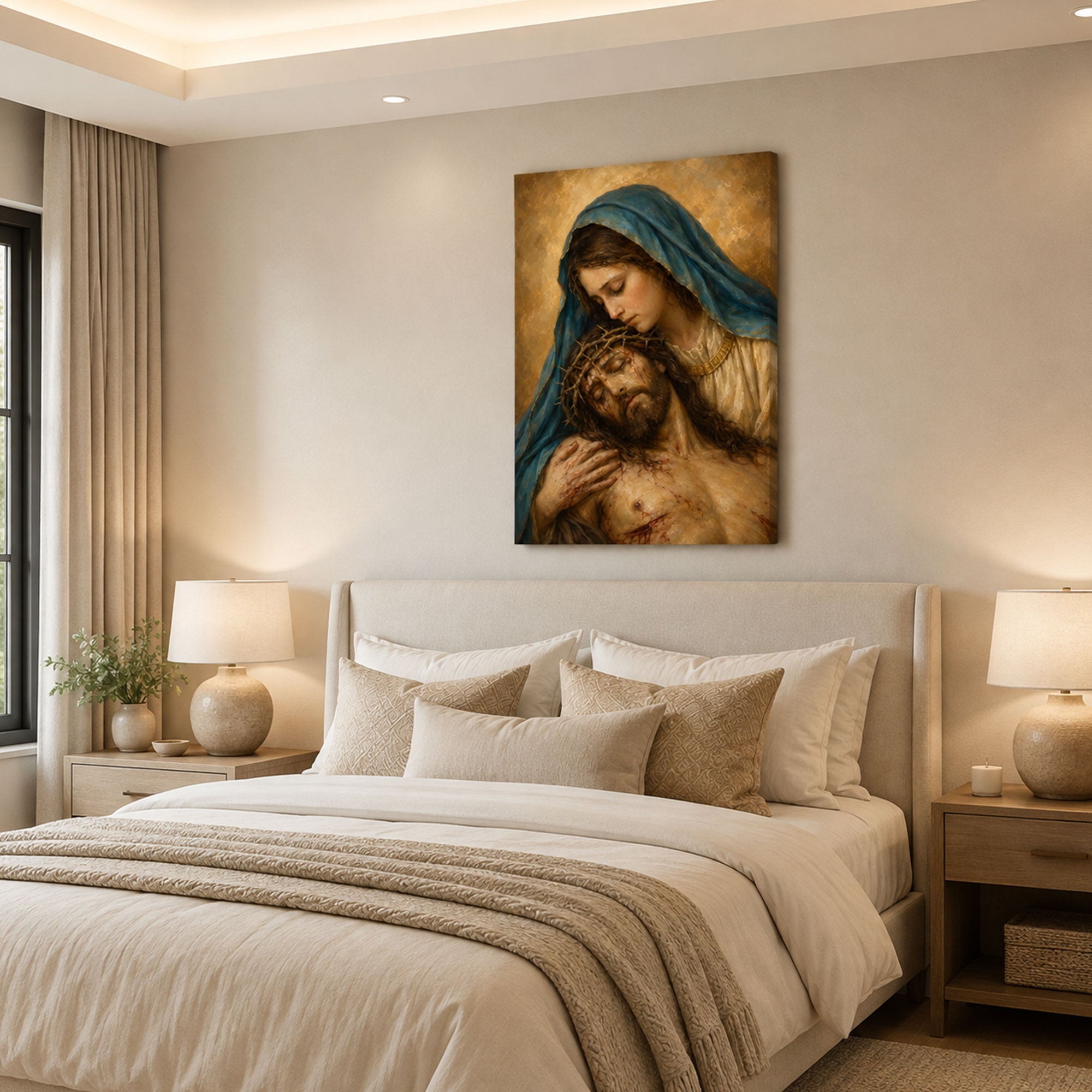 Pietà Virgin Mary and Jesus Canvas Print, Our Lady of Sorrows Catholic Wall Decor, Faith Gift