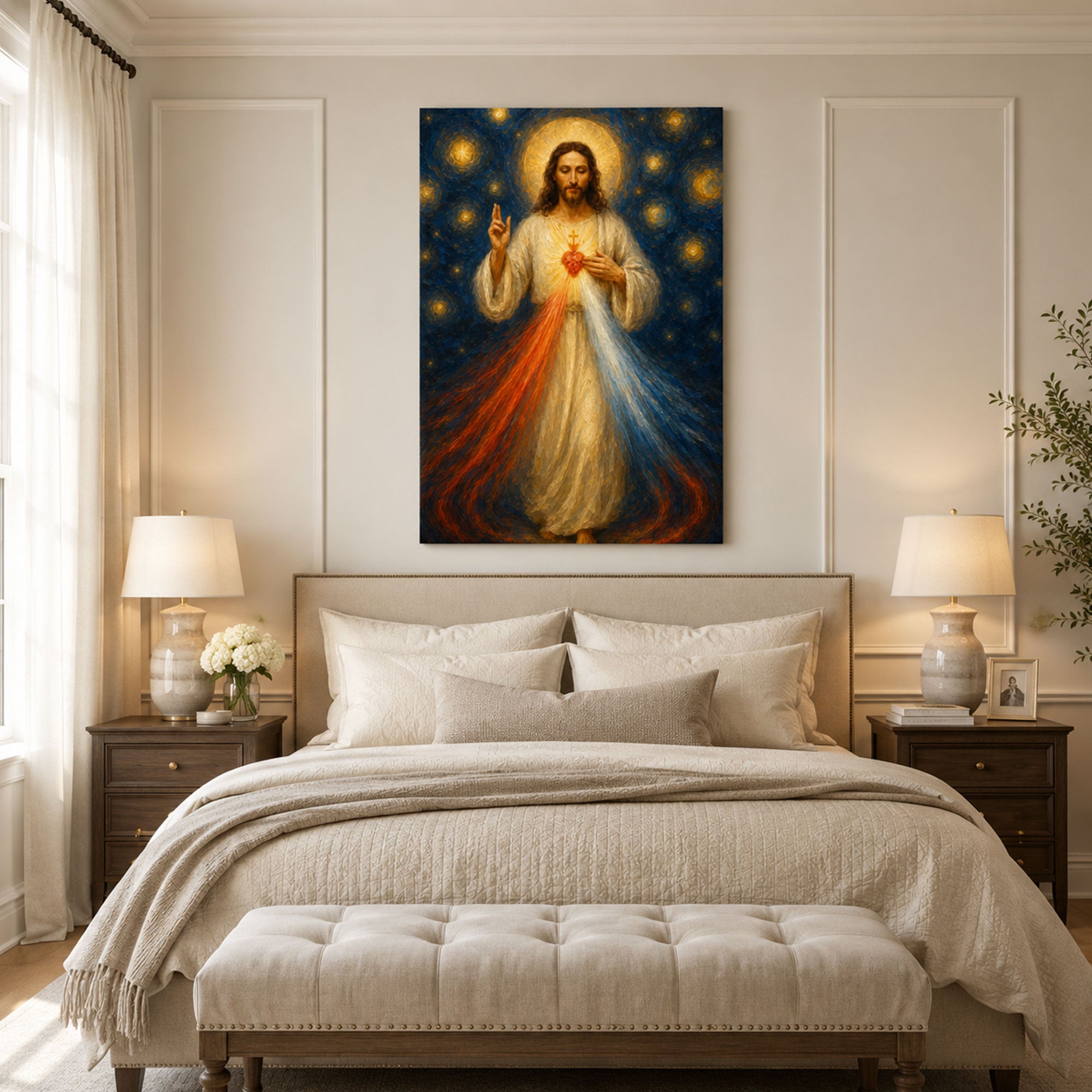 Merciful Jesus with Sacred Heart Canvas Print, Catholic Home Decor