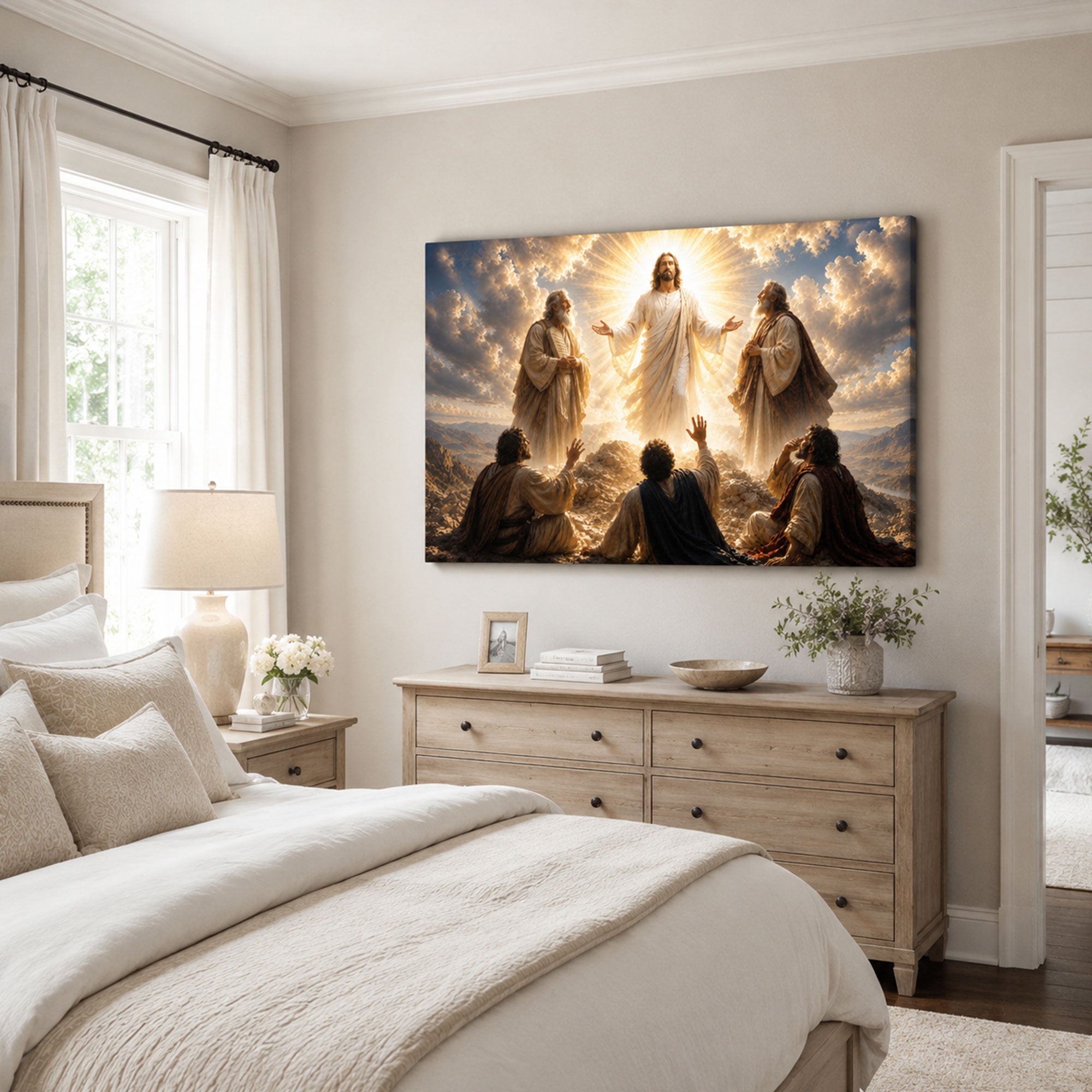 Transfigured Christ with Moses and Elijah Canvas Print, Christian Home Decor