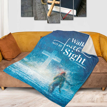 Jesus Walk By Faith Fleece Blanket, Christian Faith Throw, Inspirational Bible Verse Blanket, Religious Gift, Home Decor