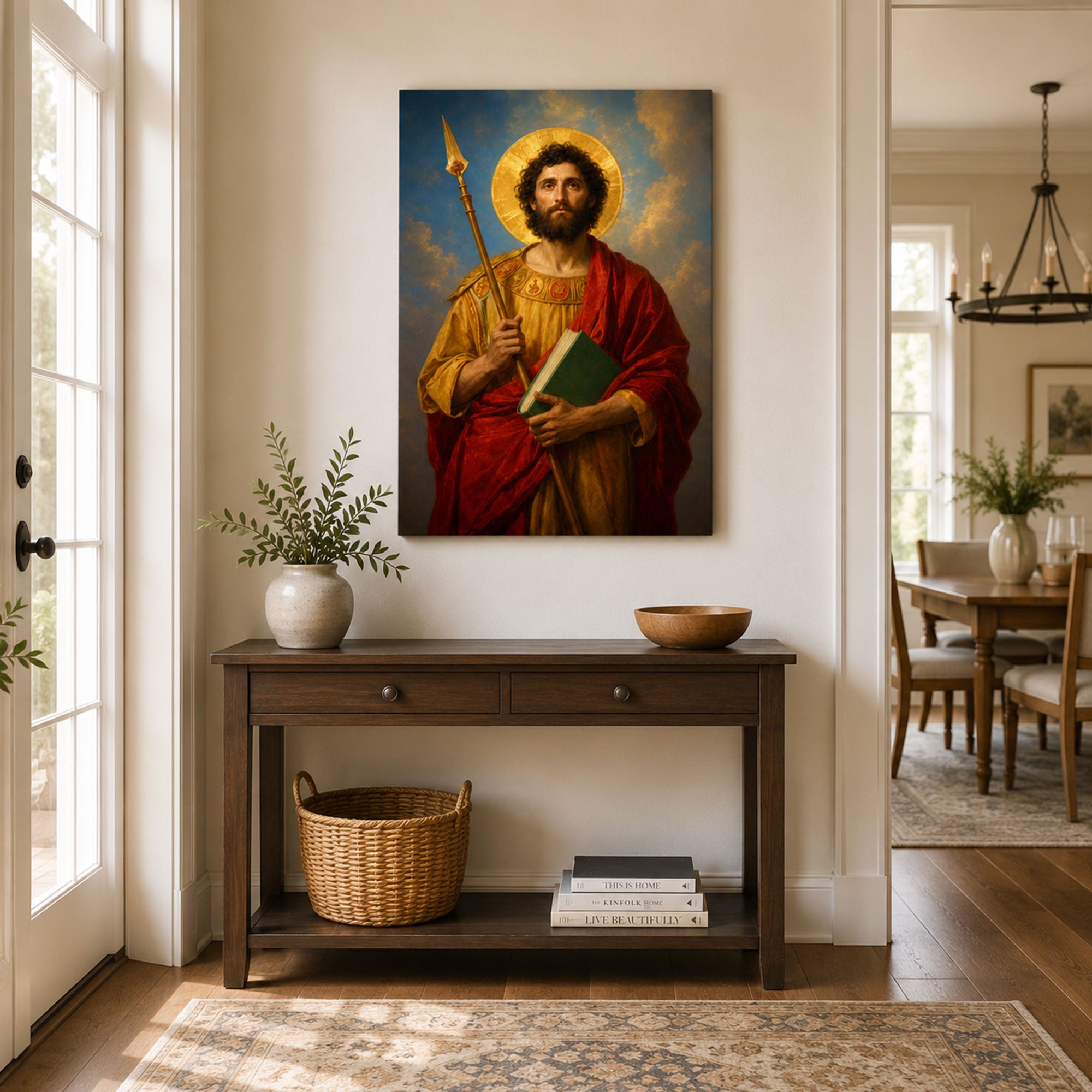 Saint Thomas with Spear and Scripture Canvas Print, Catholic Apostle Decor