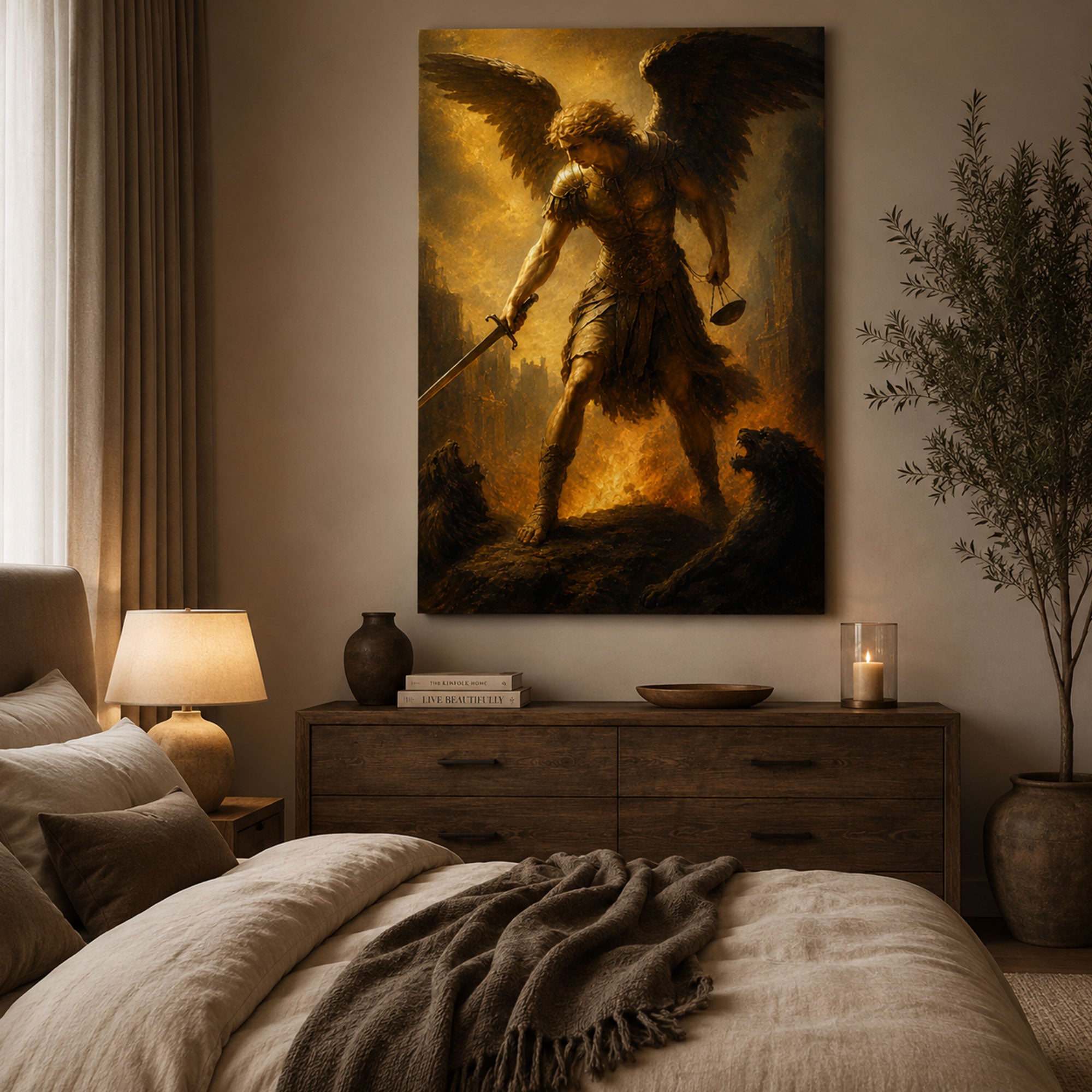 Saint Michael Archangel Canvas Print, Catholic Angel Wall Art, Faith Home Decor