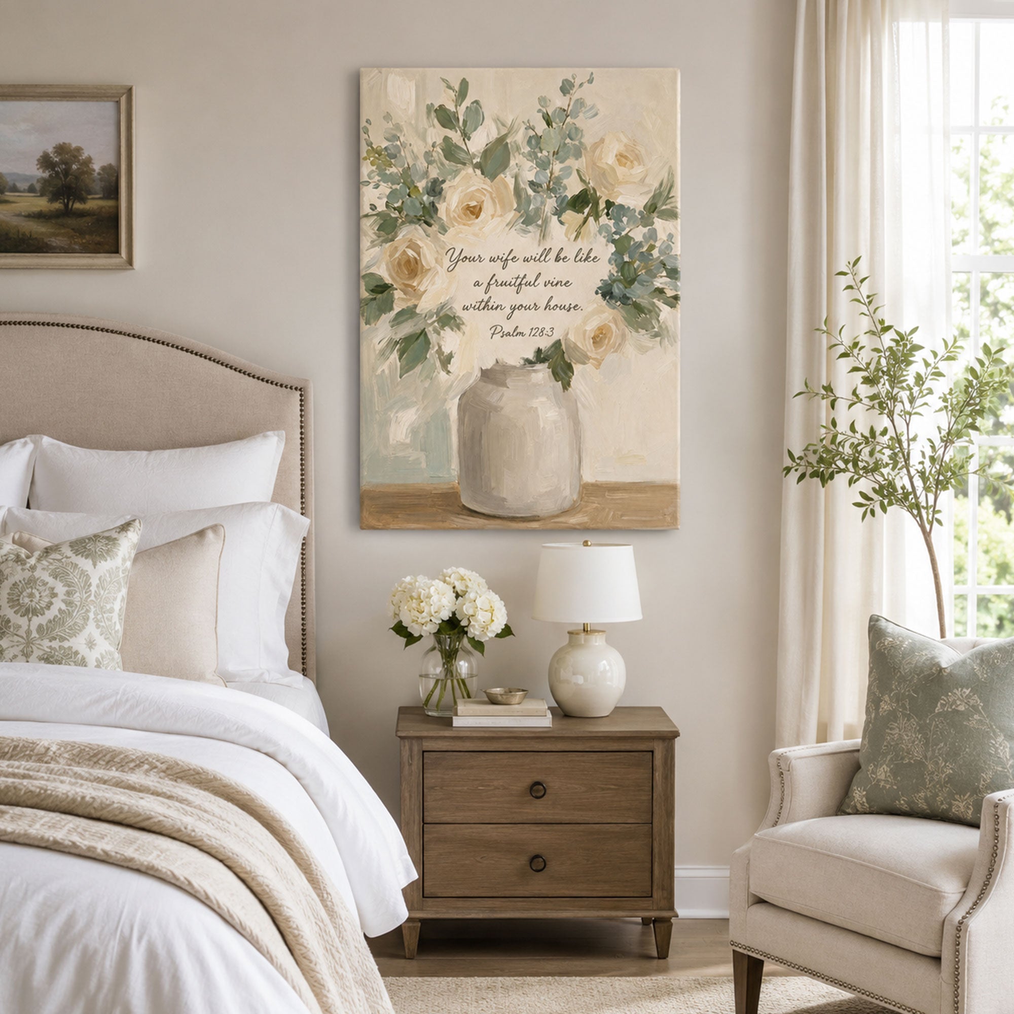 Psalm 128:3 Fruitful Vine Canvas Print, Christian Home Decor