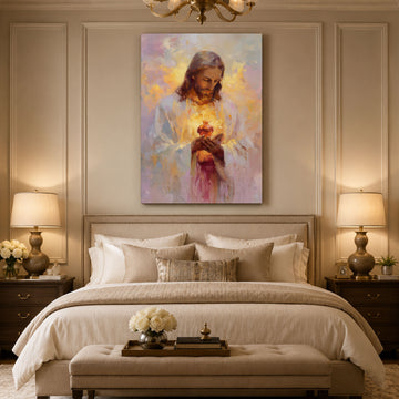 Sacred Heart of Jesus Canvas Print Glowing Christian Wall Art Inspirational Faith Home Decor