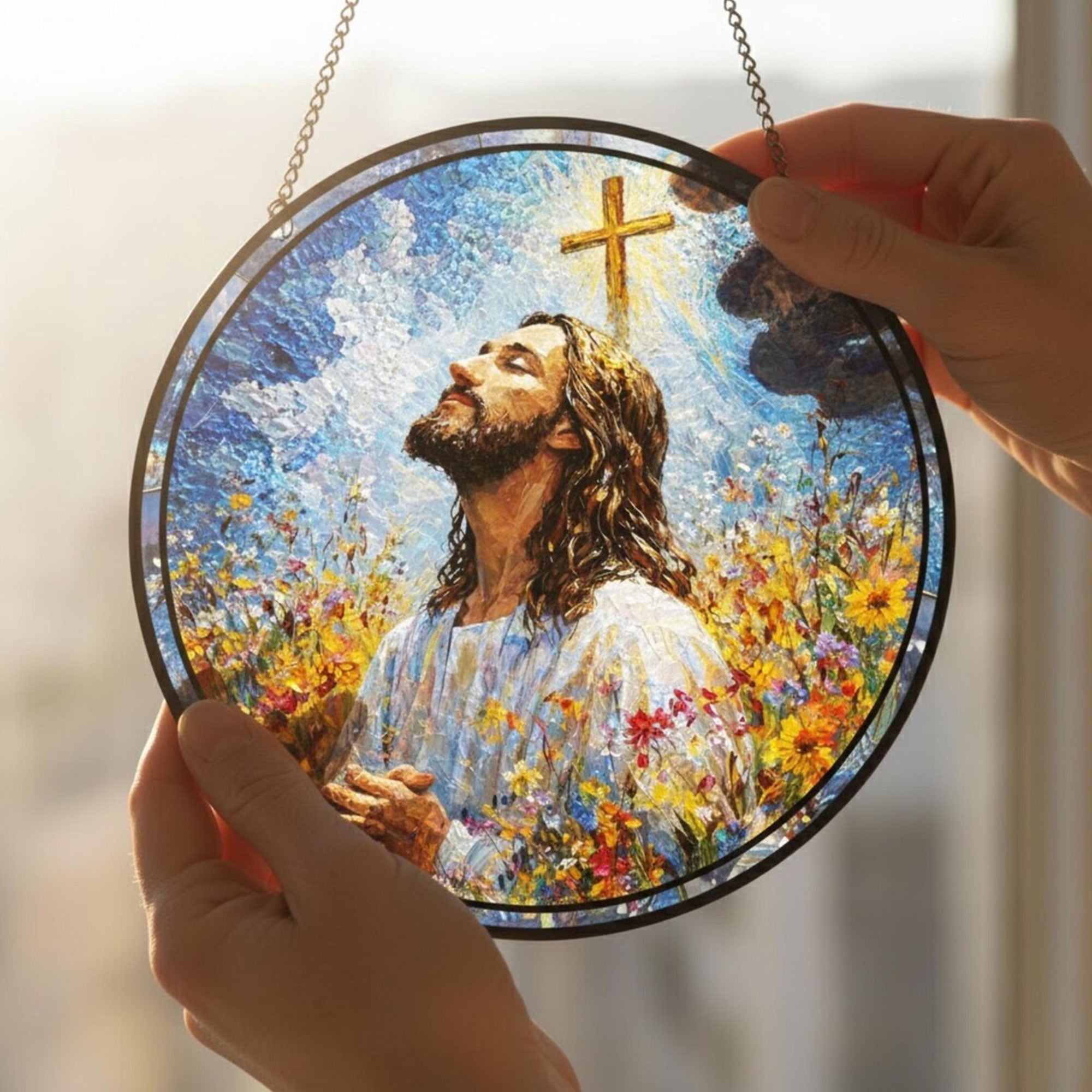 Jesus Christ Stained Glass Suncatcher, Faith Inspired Christian Window Hanging, Religious Home Decor Gift