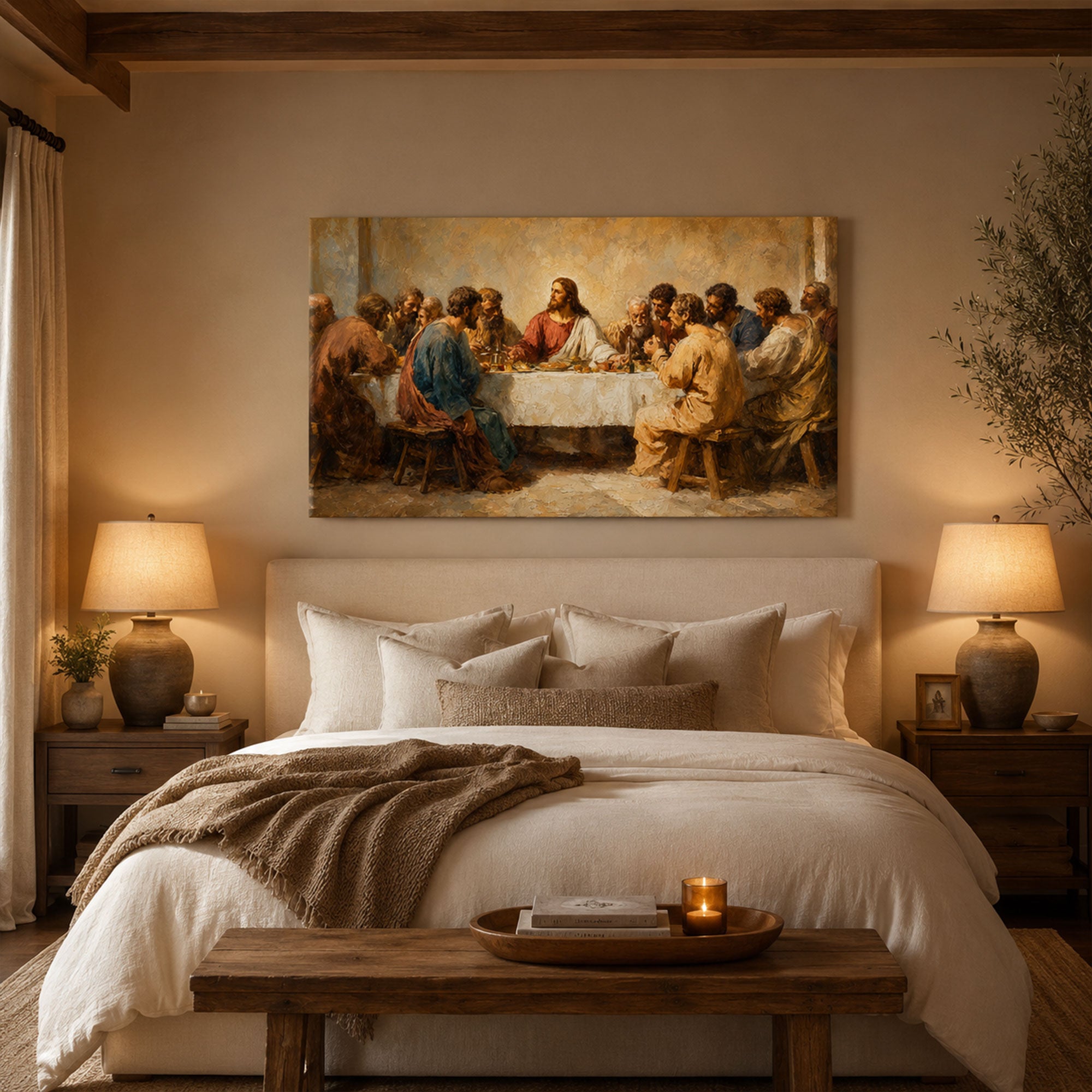 Panoramic Jesus Supper Canvas Print, Classic Religious Home Decor
