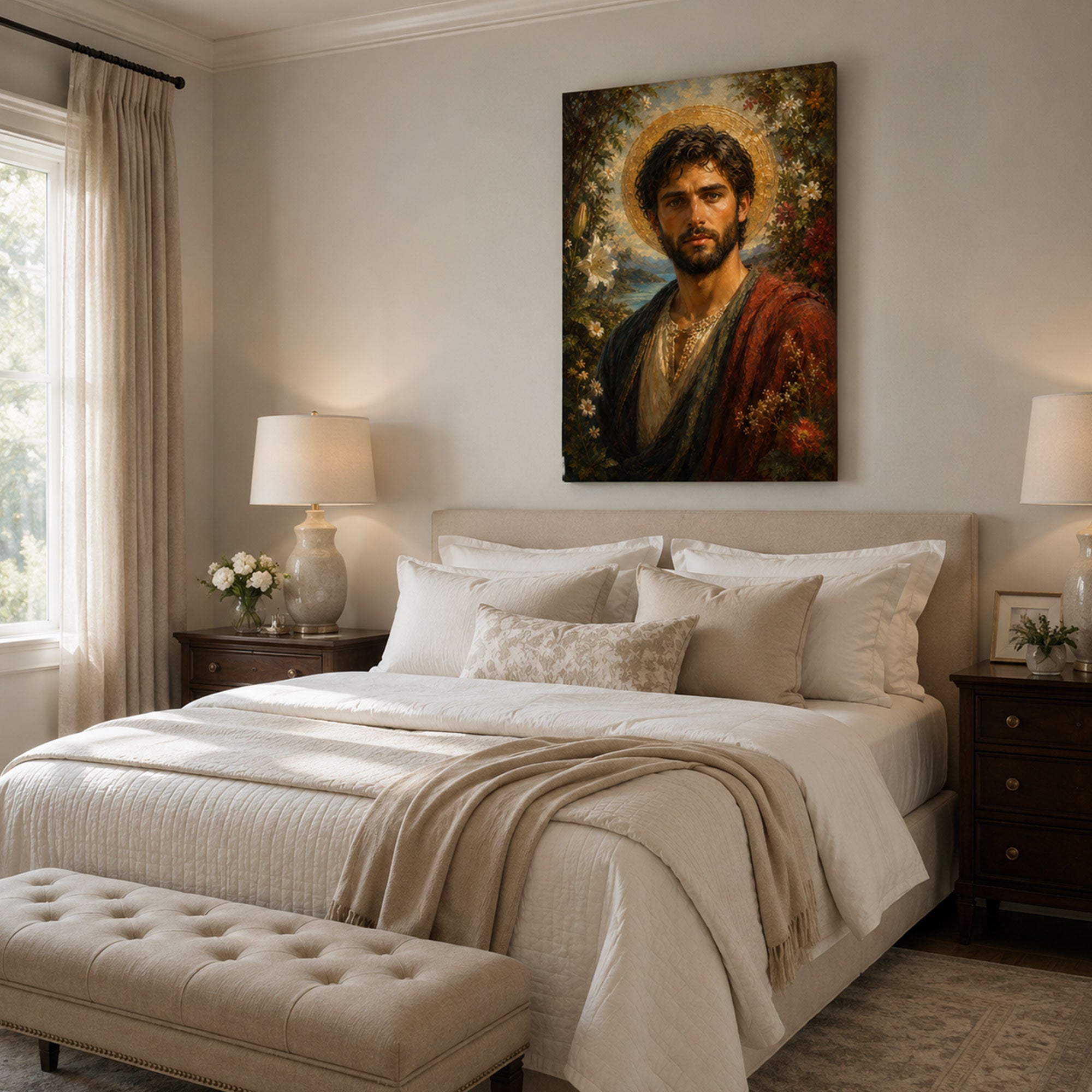 Saint Philip the Apostle Canvas Print, Floral Catholic Faith Decor