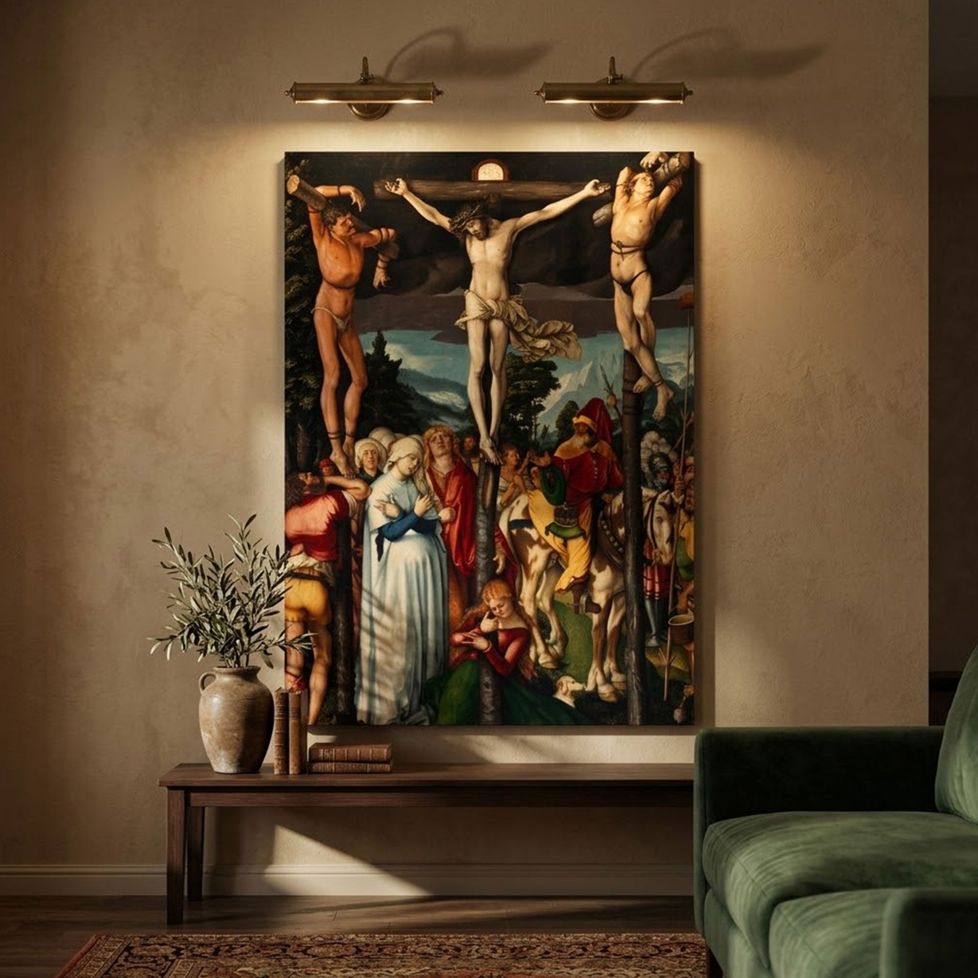 The Crucifixion of Christ Canvas Print, Jesus on the Cross with Mary and Disciples Wall Art, Renaissance Religious Painting, Christian Faith Decor, Inspirational Gift