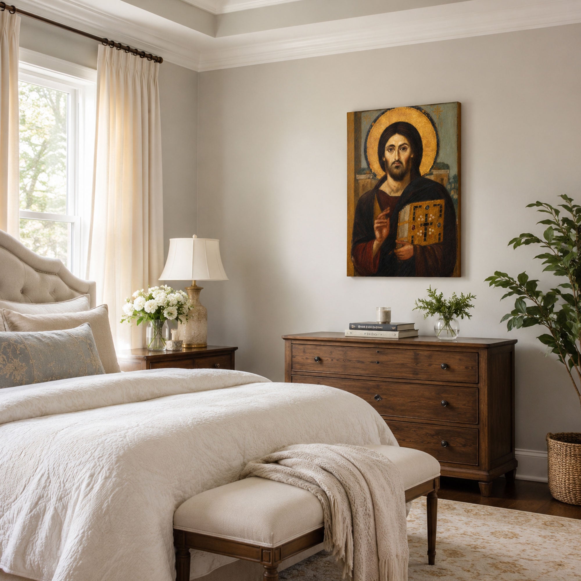 Christ Pantocrator Canvas Print, Byzantine Jesus Icon Wall Art, Orthodox Christian Home Decor Gift