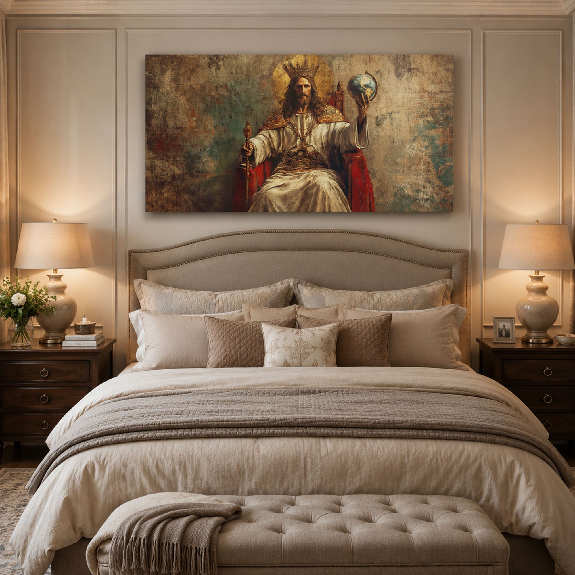 Christ the King Enthroned Renaissance Style Canvas Print Redeemer Ruler of the World Large Christian Wall Art