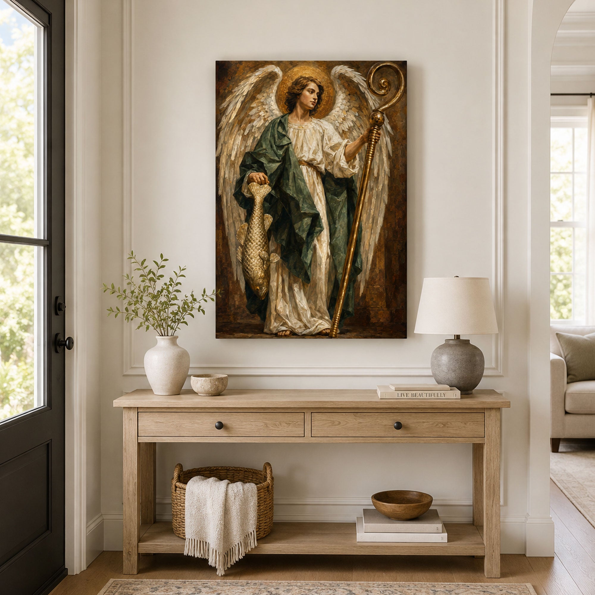 Saint Raphael the Archangel Canvas Print, Angel of Healing Catholic Wall Decor, Faith Gift