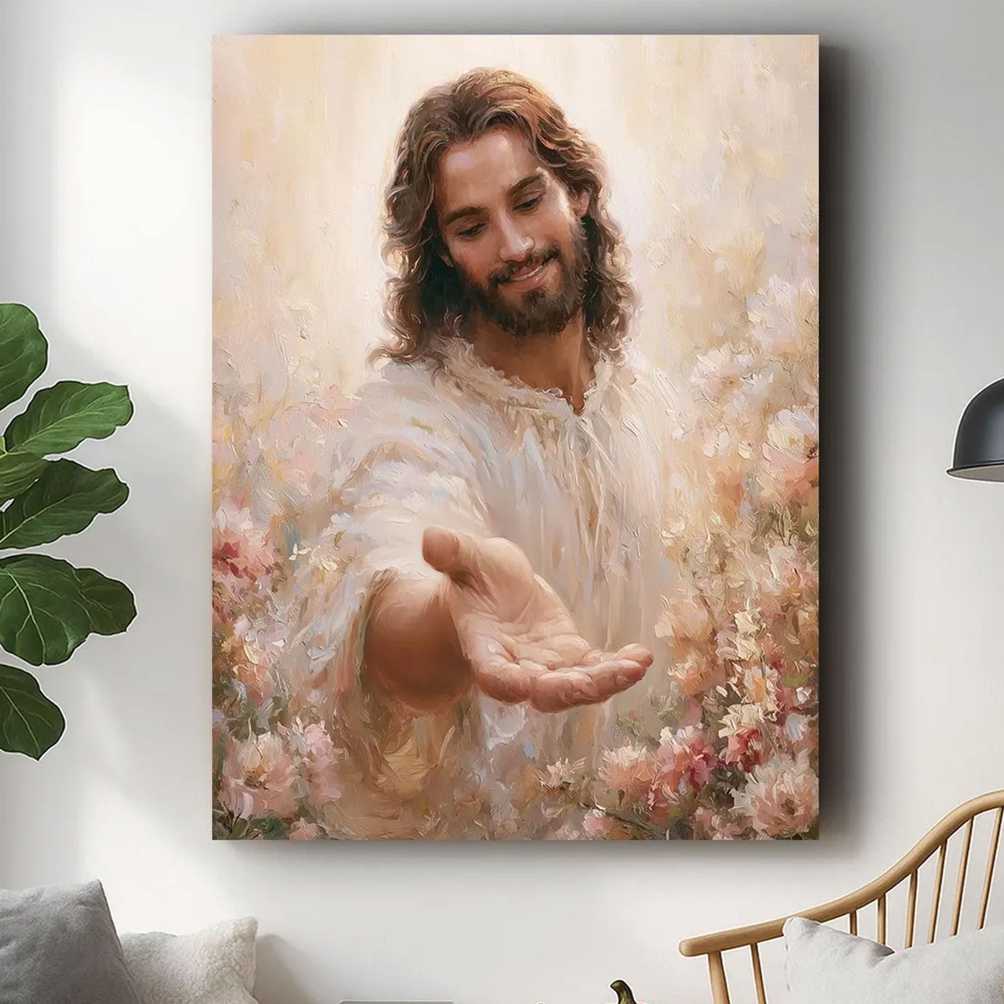 Jesus Calling You Canvas Print, Open Hand Christian Wall Art, Invitation of Faith Painting, Spiritual Comfort Decor, Inspirational Religious Artwork