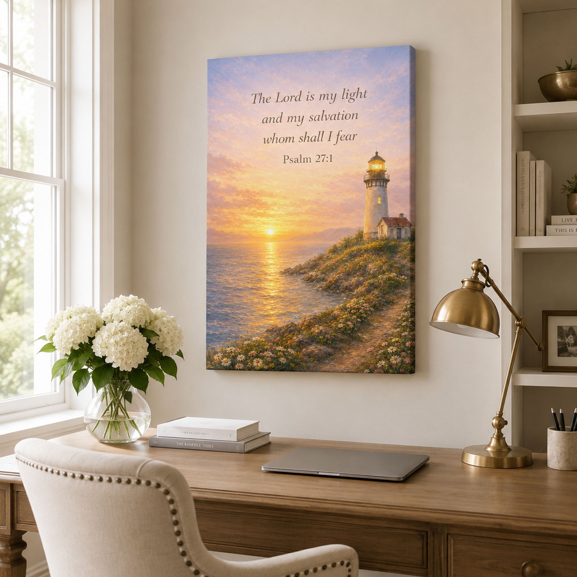 Psalm 27:1 Lighthouse Canvas Print, The Lord Is My Light Christian Wall Art, Coastal Faith Home Decor Gift