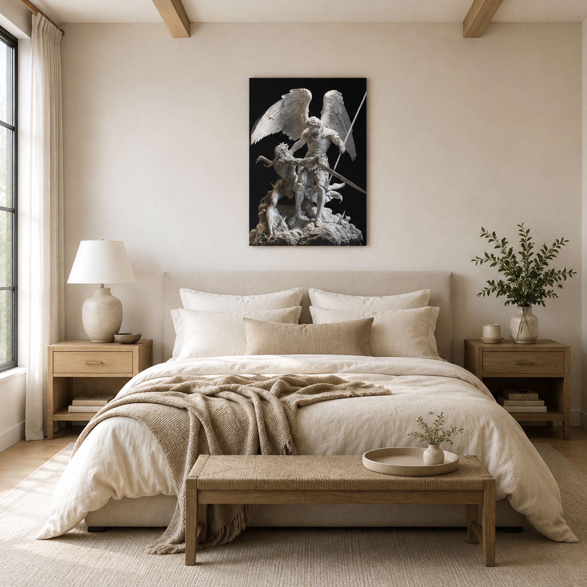 Saint Michael Defeating Satan Canvas Print, Archangel Warrior Catholic Wall Decor, Protection Faith Gift