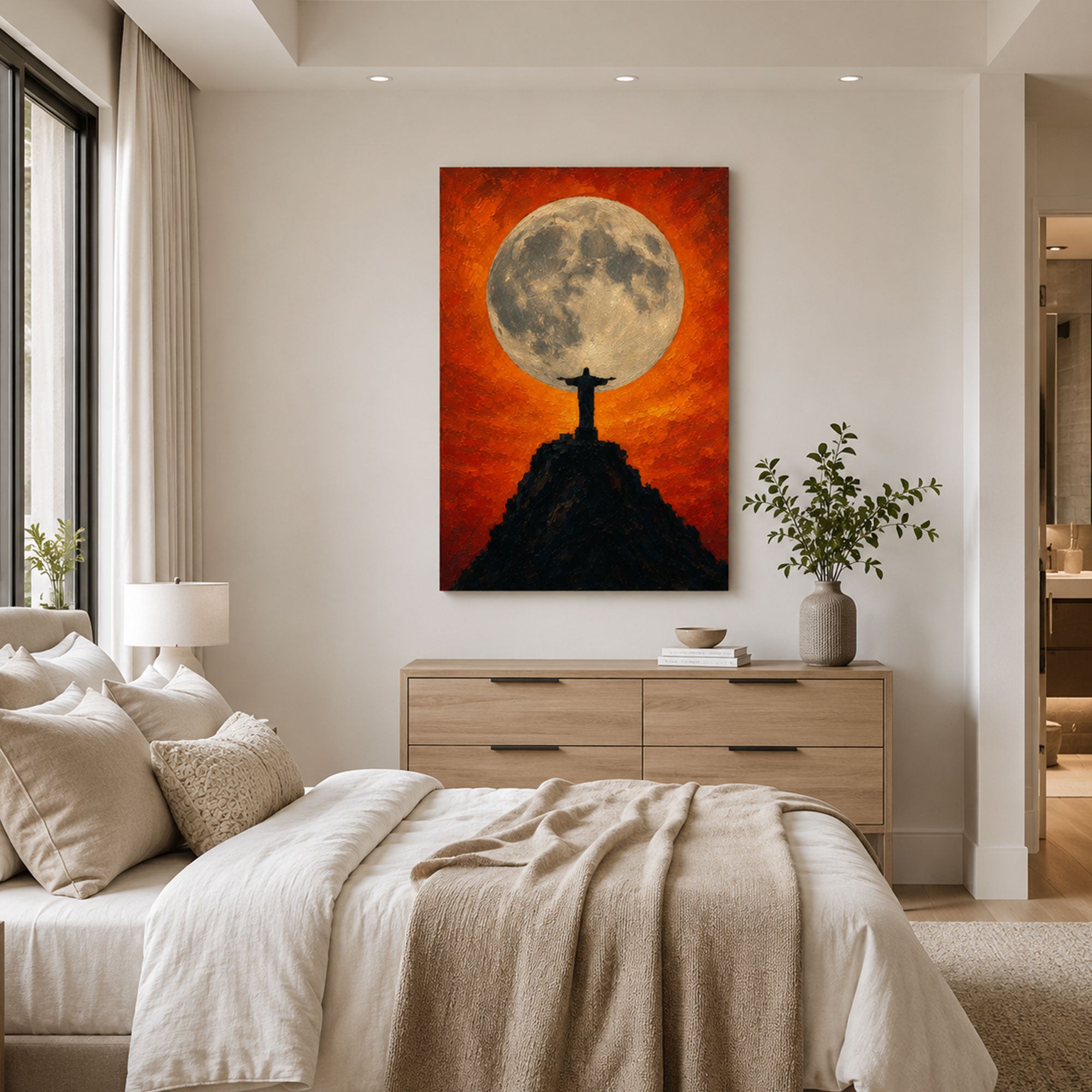 Christ the Redeemer Moon Canvas Print, Jesus Christian Wall Decor, Faith and Hope Gift