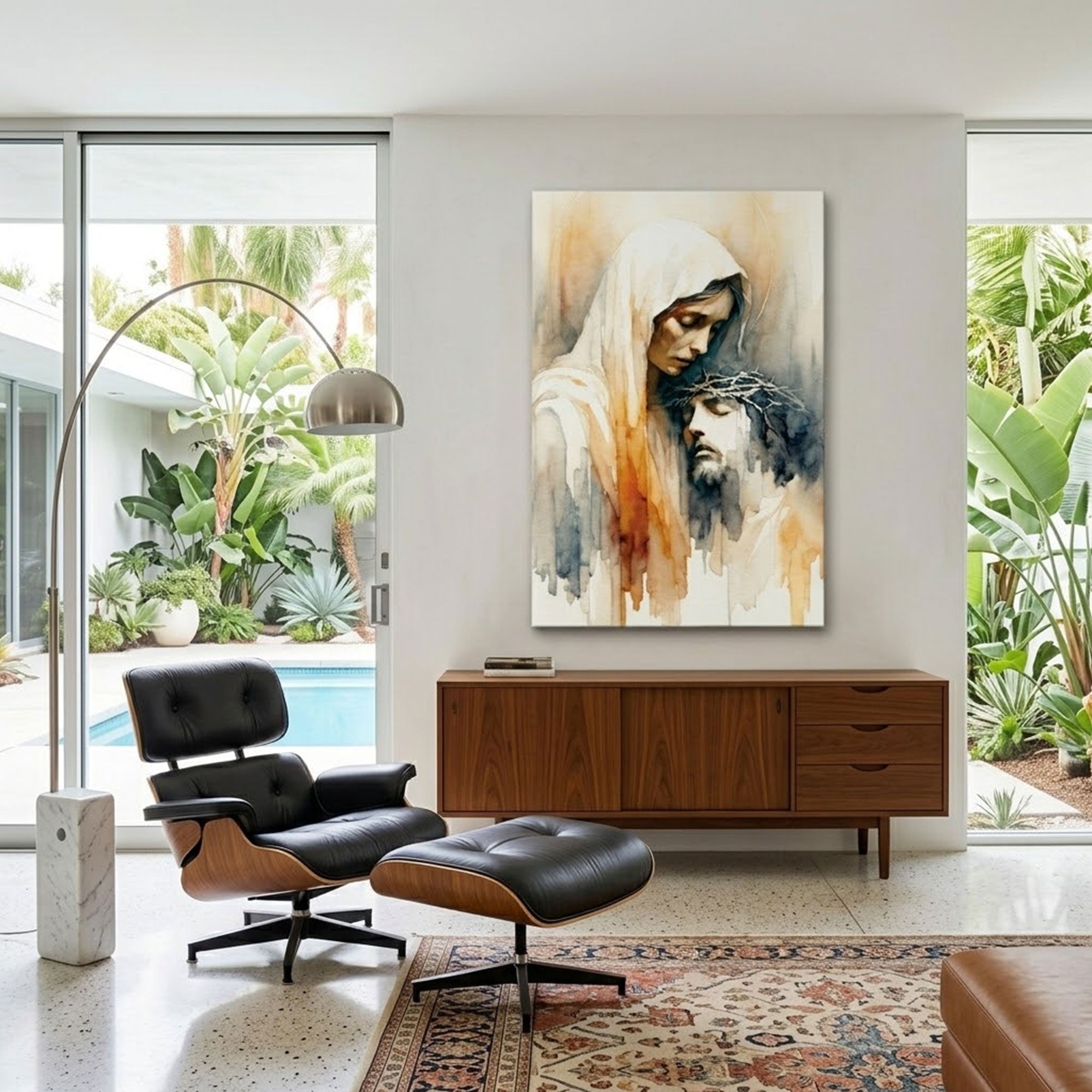 Mother Mary and Jesus Watercolor Canvas Print, Minimalist Christian Wall Art, Faith Inspired Home Decor