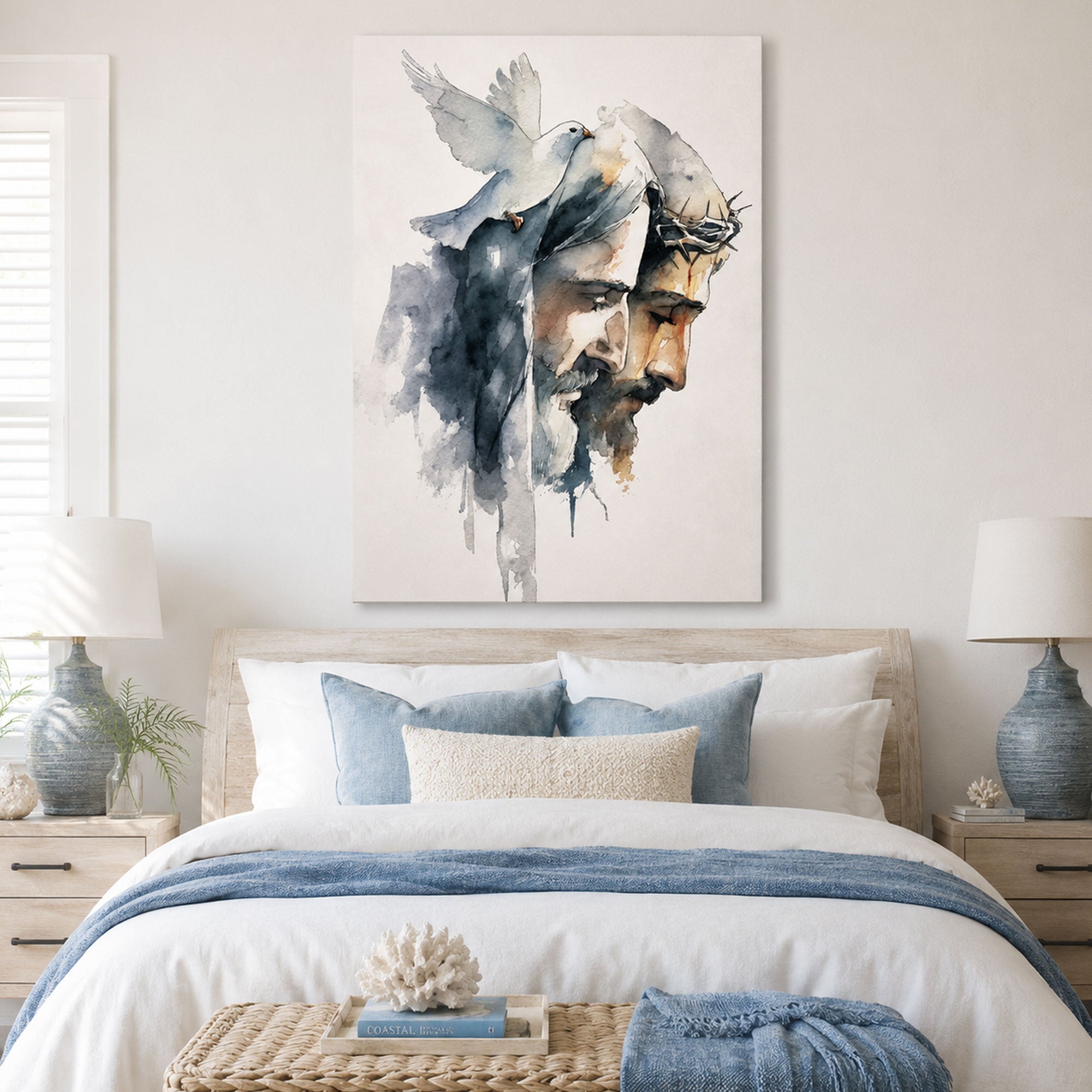 Holy Trinity Abstract Watercolor Canvas Print, Father Son and Holy Spirit Christian Catholic Wall Art
