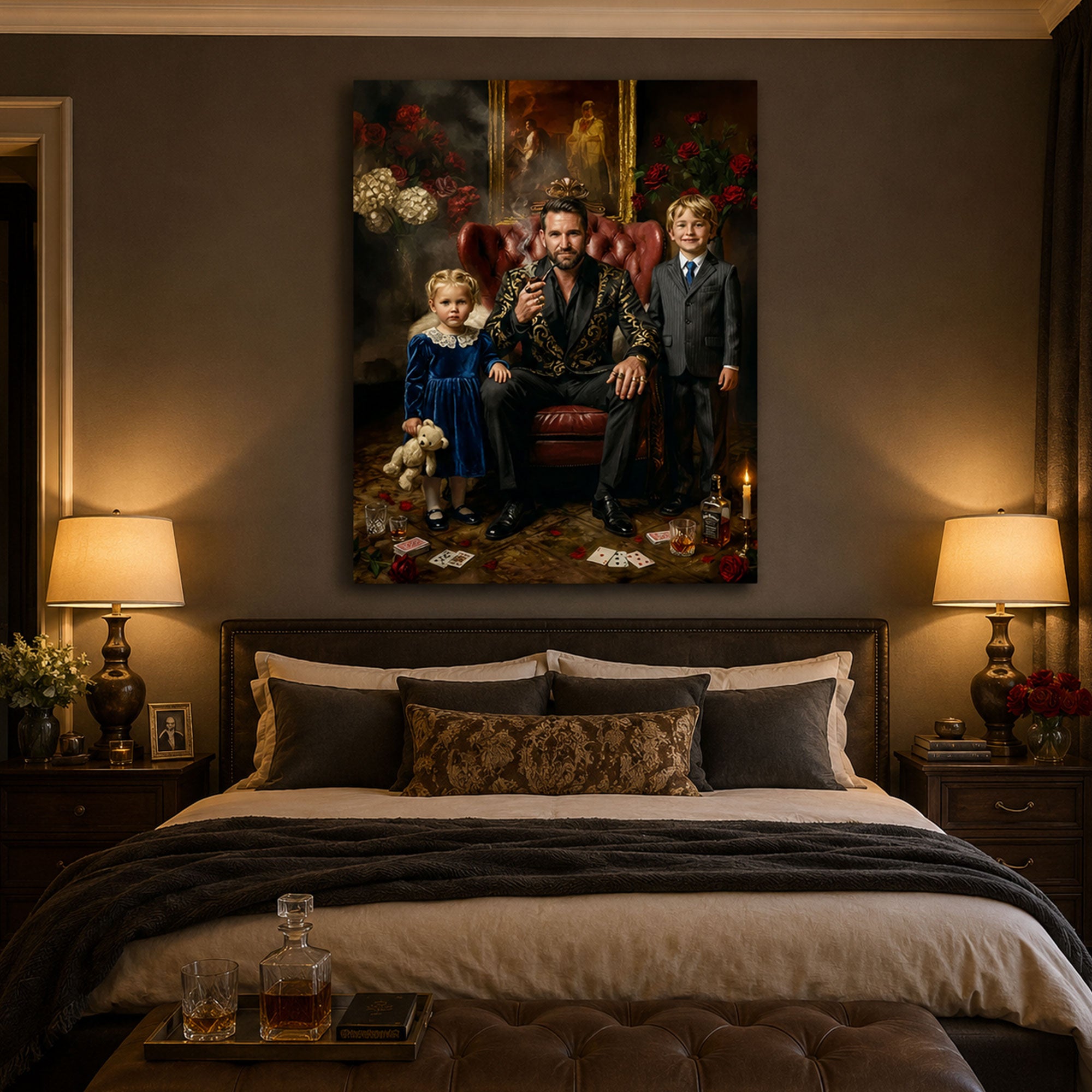 Custom Face For Dad Godfather Canvas, Personalized Father and Kids Portrait, Funny Father’s Day Gift