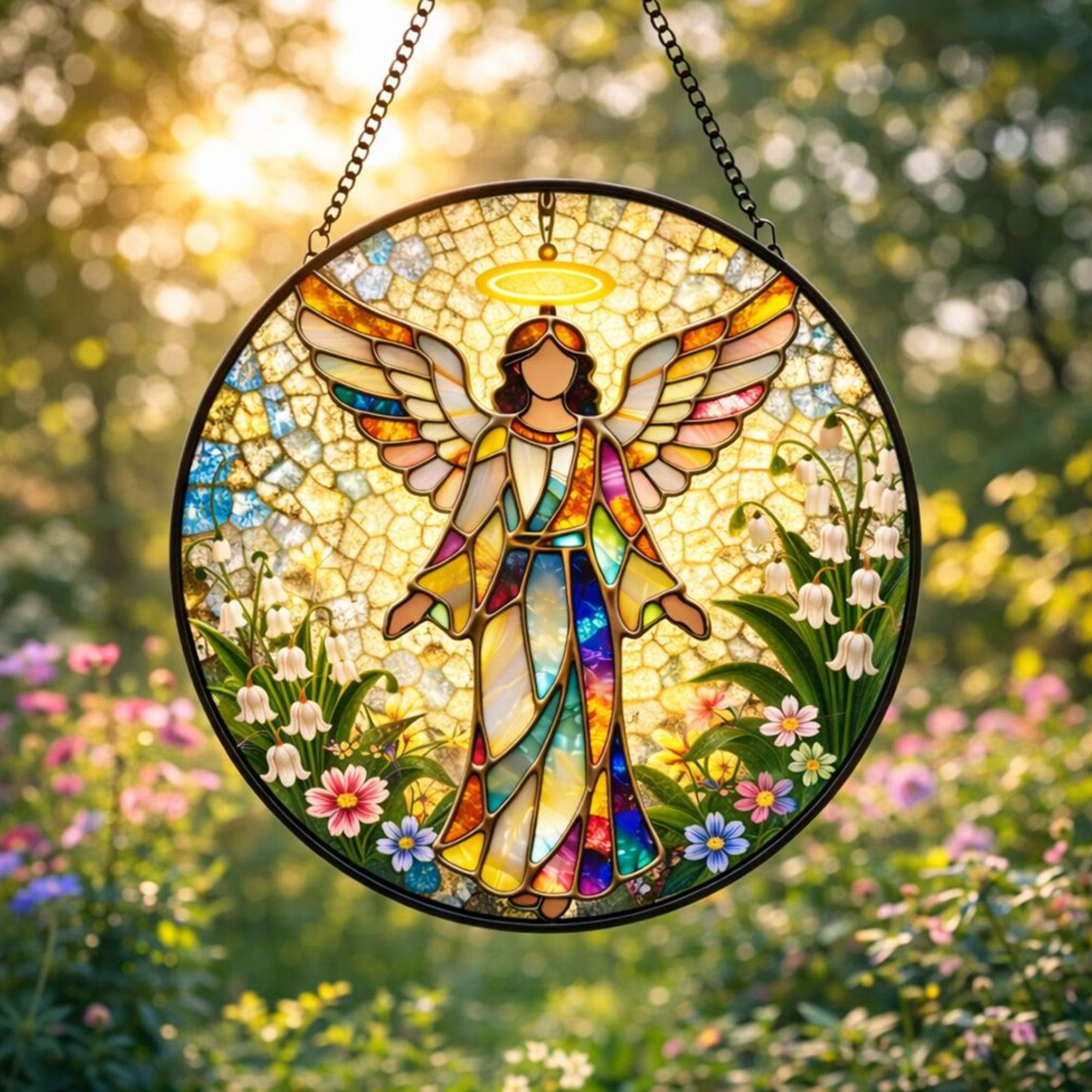Guardian Angel Stained Glass Suncatcher, Christian Window Hanging Gift