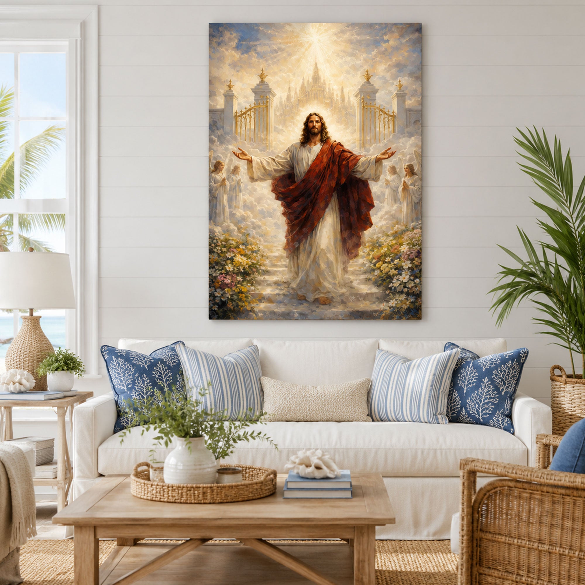 Jesus Christ Heavenly Gates Canvas Print Religious Christian Wall Art Faith Home Decor