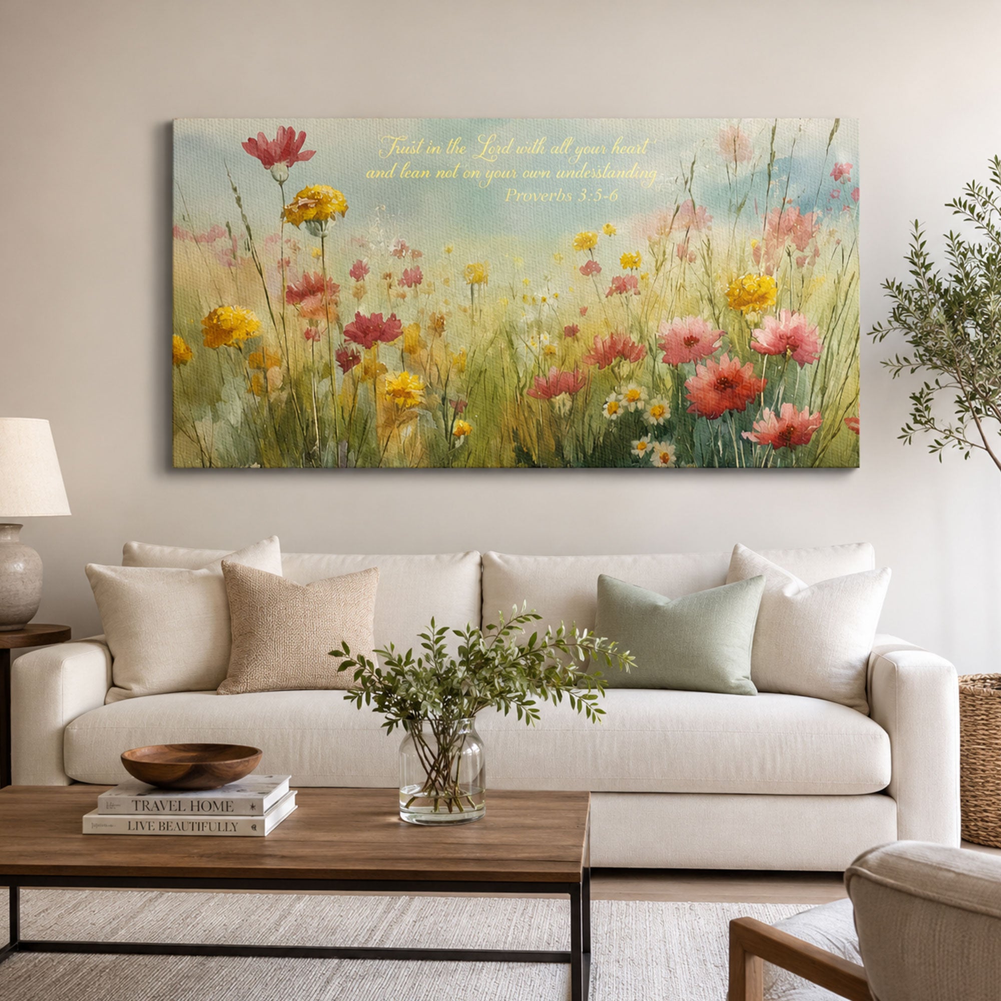 Custom Bible Verse Wildflower Canvas Print, Trust in the Lord Christian Wall Art, Personalized Scripture Home Decor Faith Gift