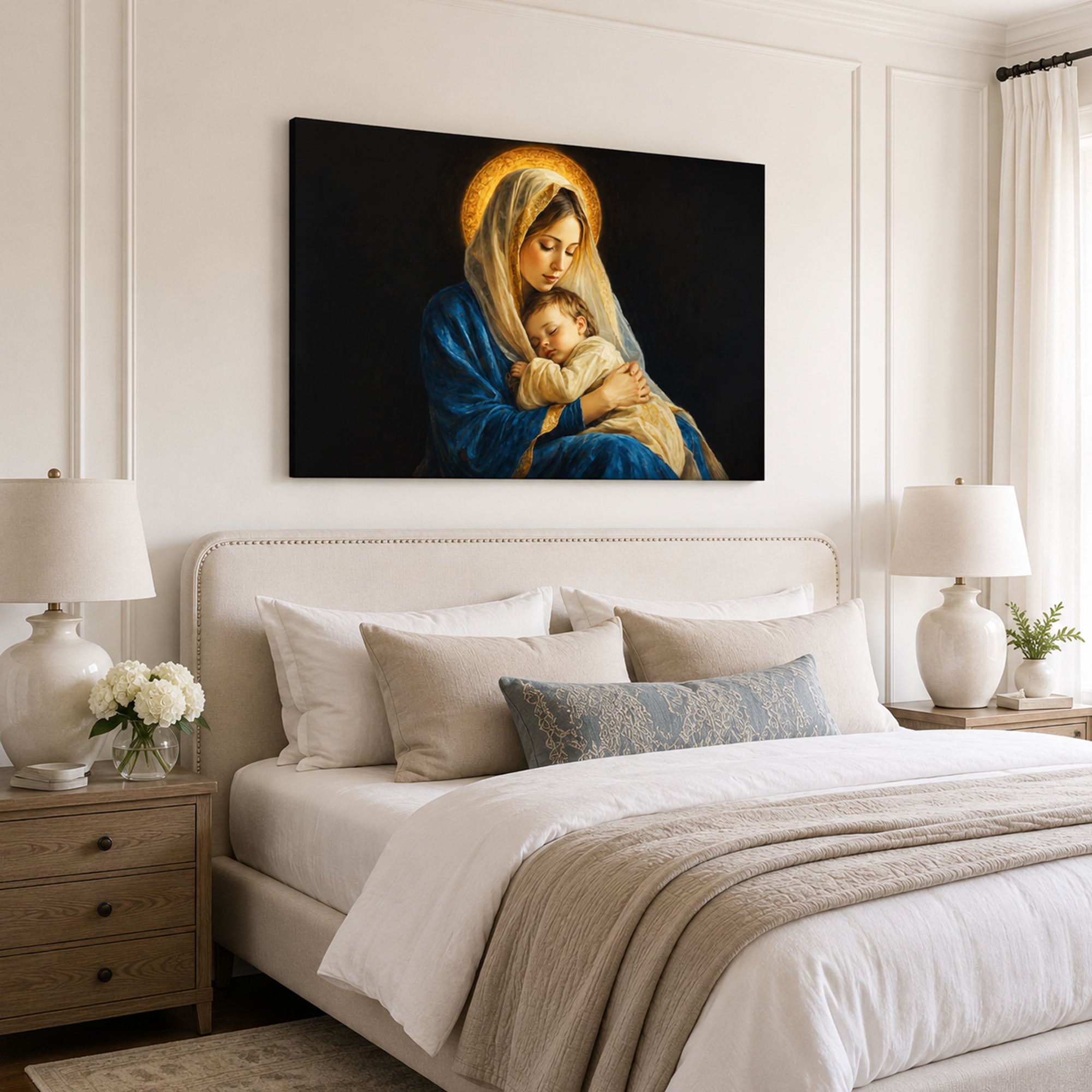 Virgin Mary Holding Sleeping Baby Jesus Canvas Print, Catholic Home Decor
