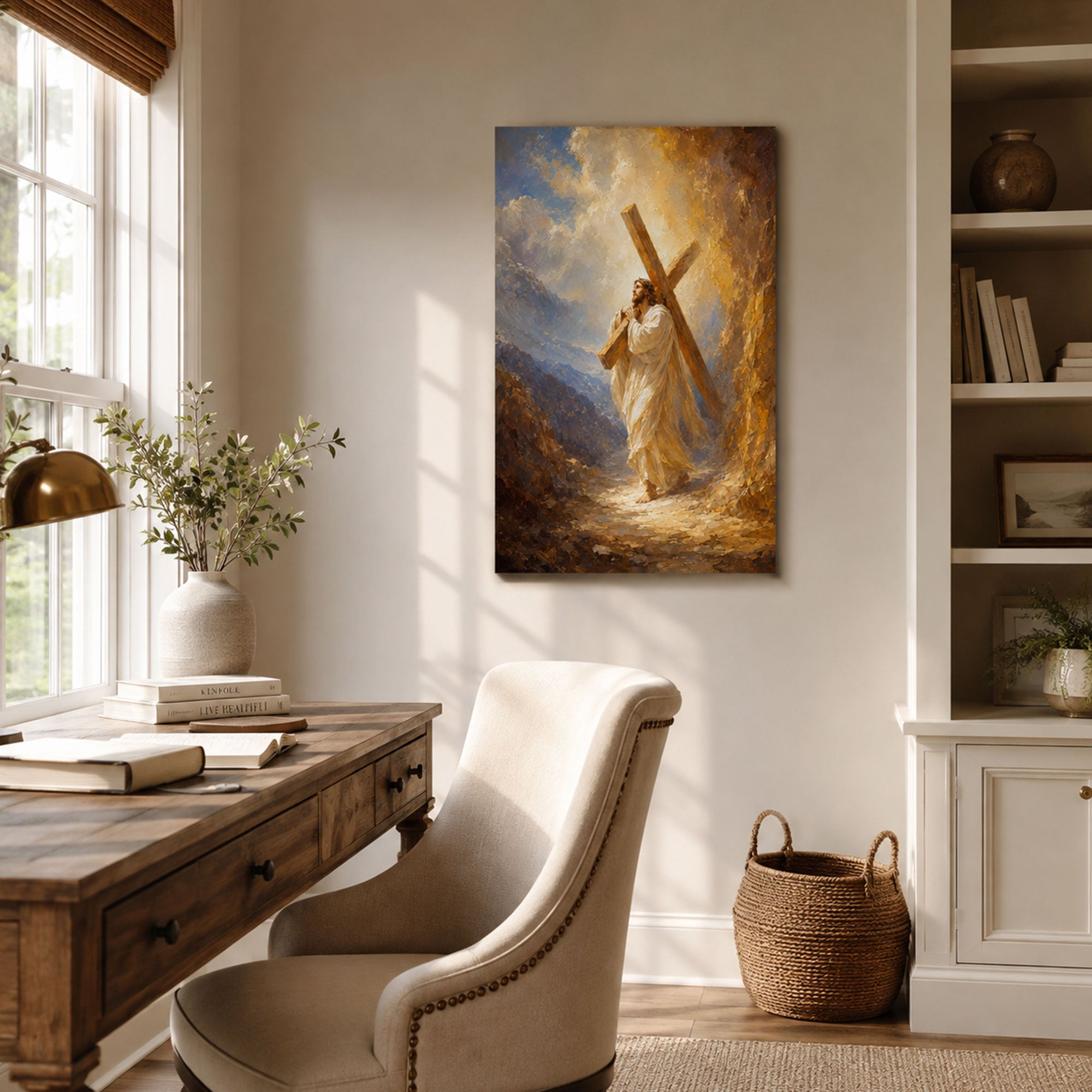 Jesus Carrying the Cross Canvas Print, Way of the Cross Christian Wall Decor, Faith Gift