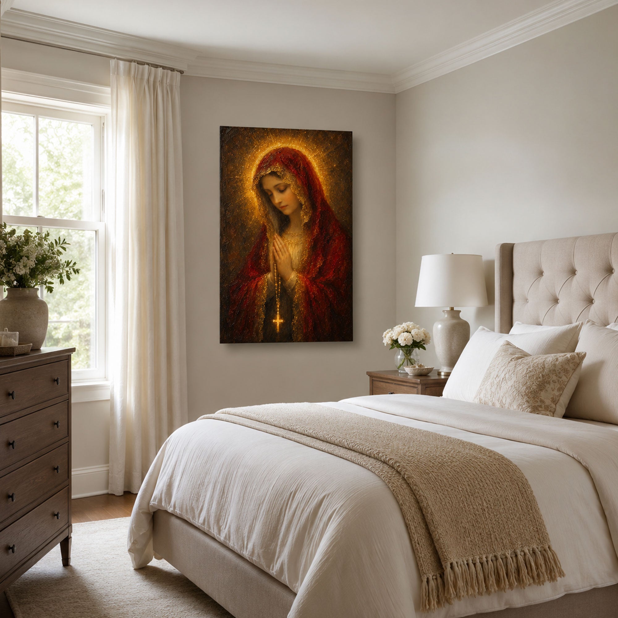 Our Lady of the Rosary Canvas Print, Catholic Home Decor