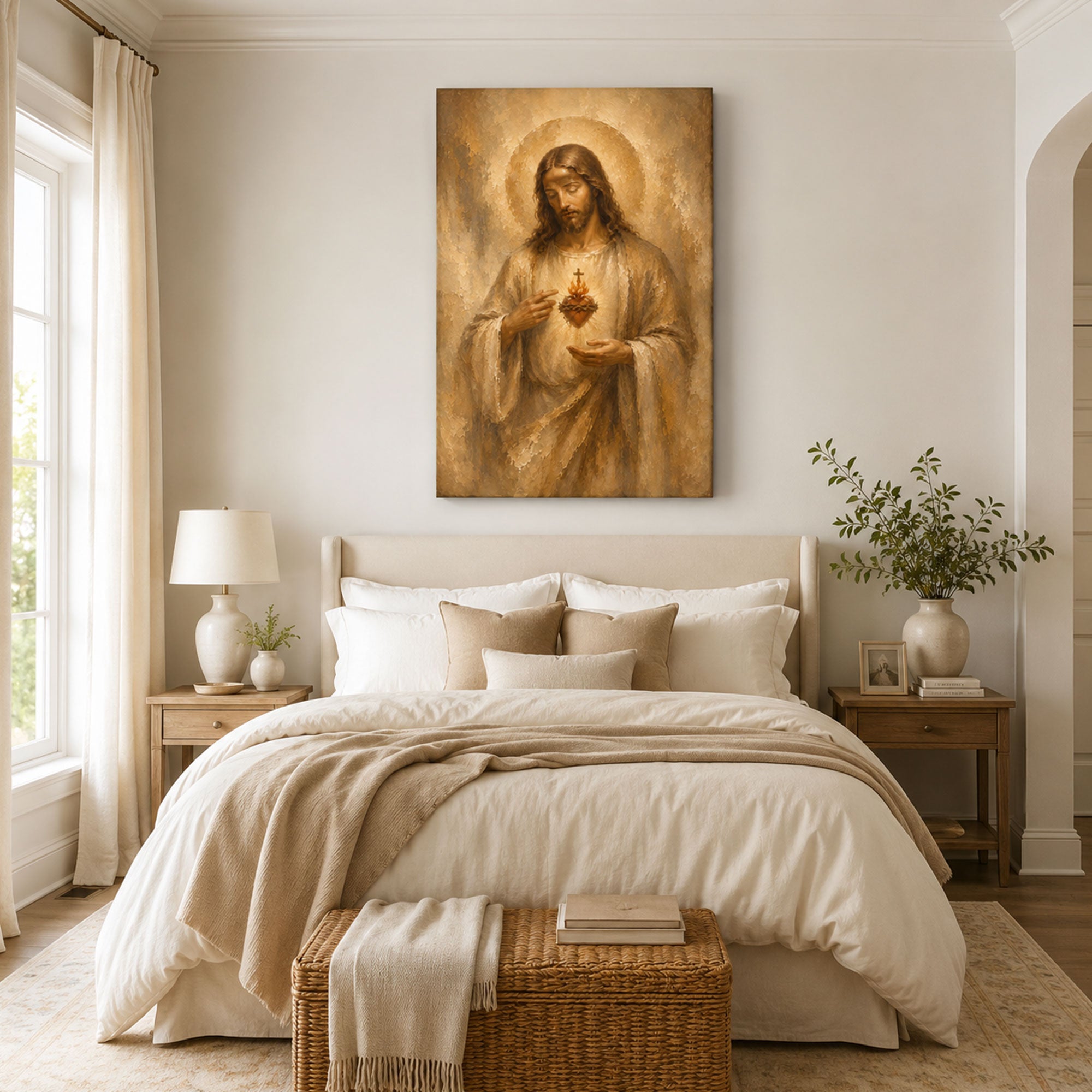 Sacred Heart Jesus Canvas Print, Warm Catholic Devotional Decor