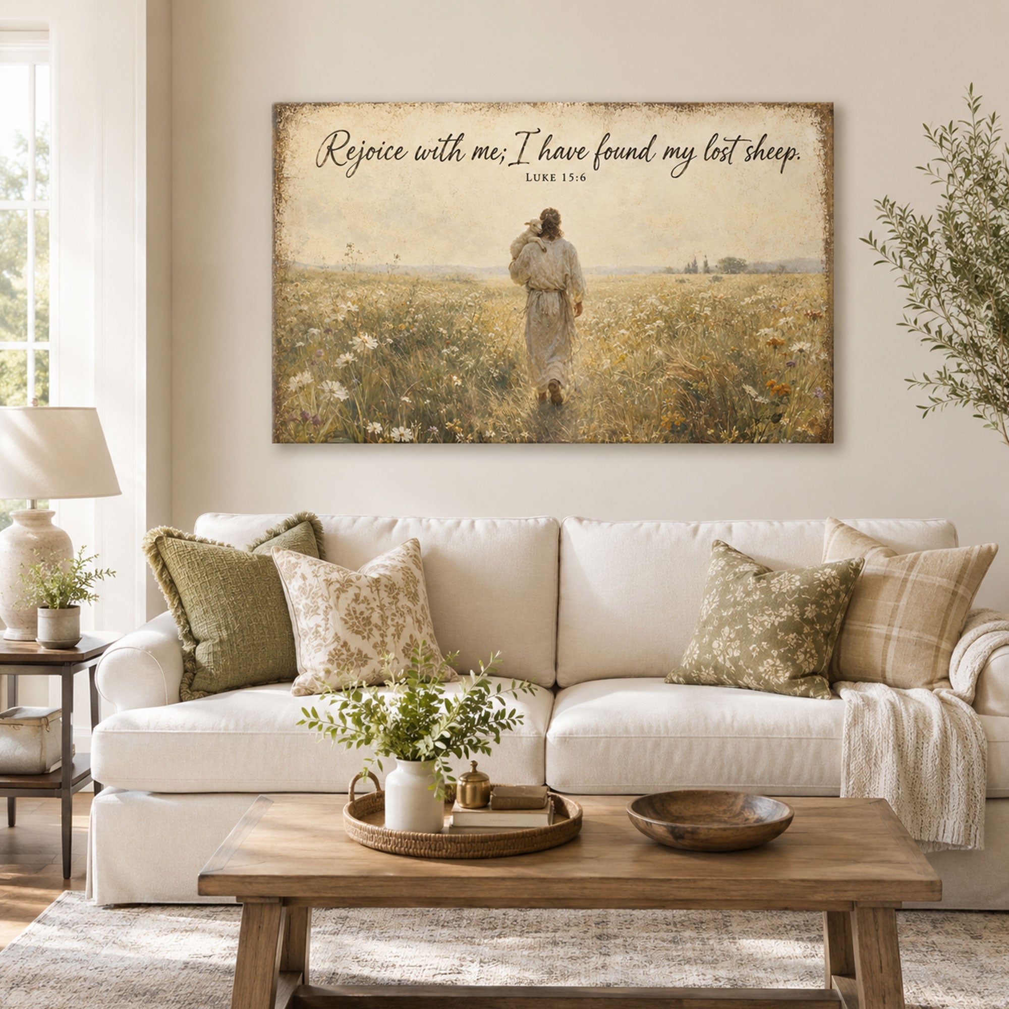 Luke 15:6 Lost Sheep Canvas Print, Christian Home Decor