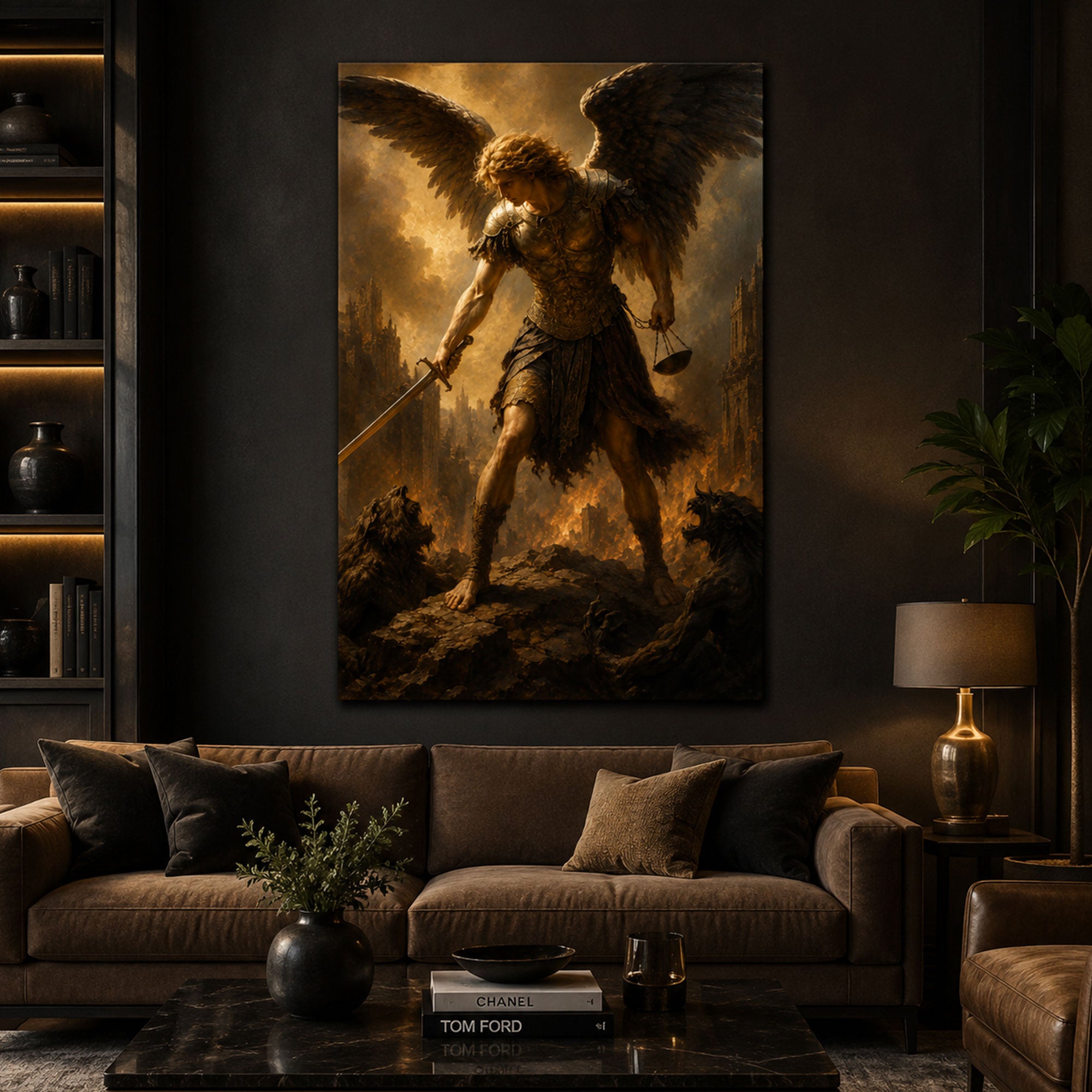 Saint Michael with Sword and Scales Canvas Print, Catholic Archangel Wall Art, Faith Home Decor Gift
