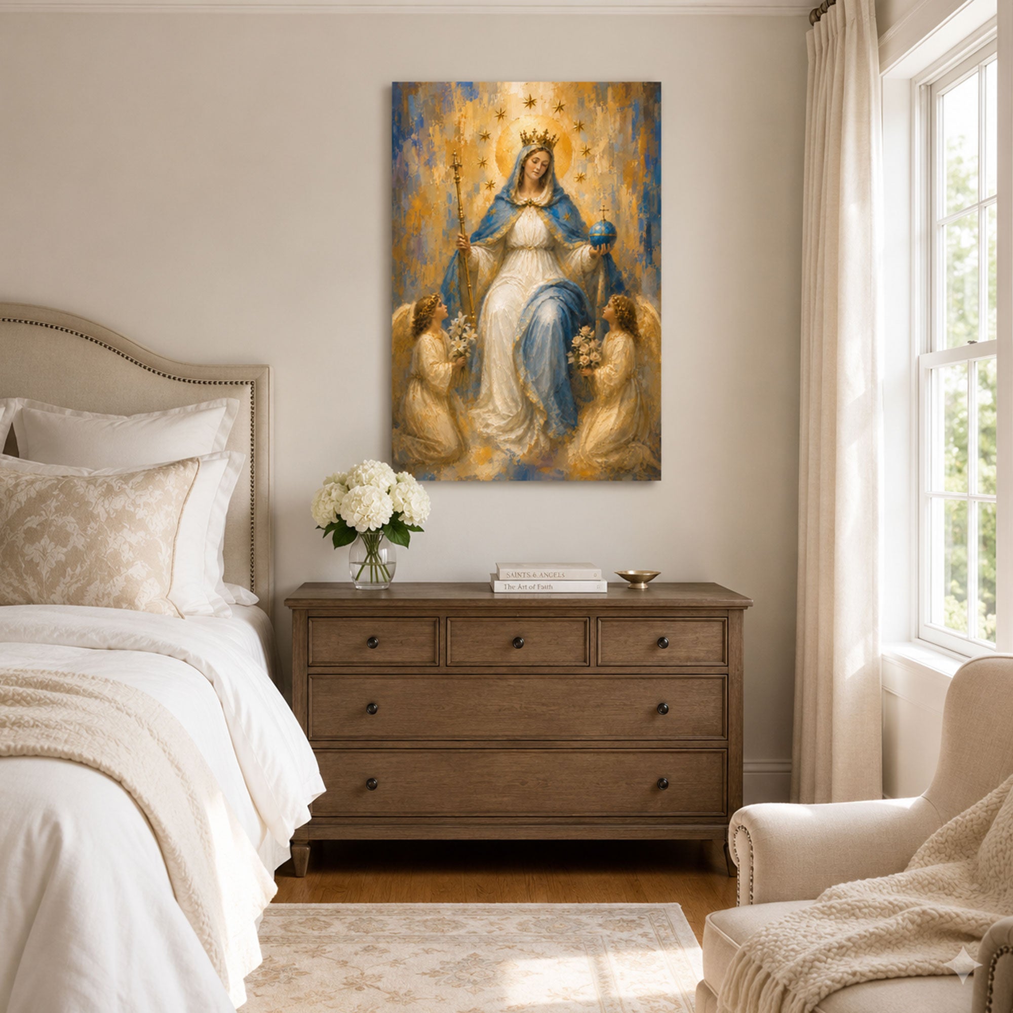 Queen of Heaven Virgin Mary Canvas Print, Catholic Home Decor