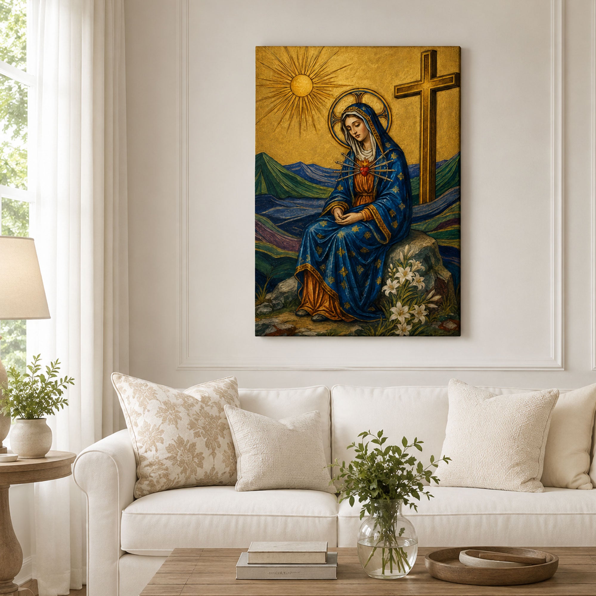 Virgin Mary Seven Swords Canvas Print, Catholic Christian Wall Decor, Marian Gift