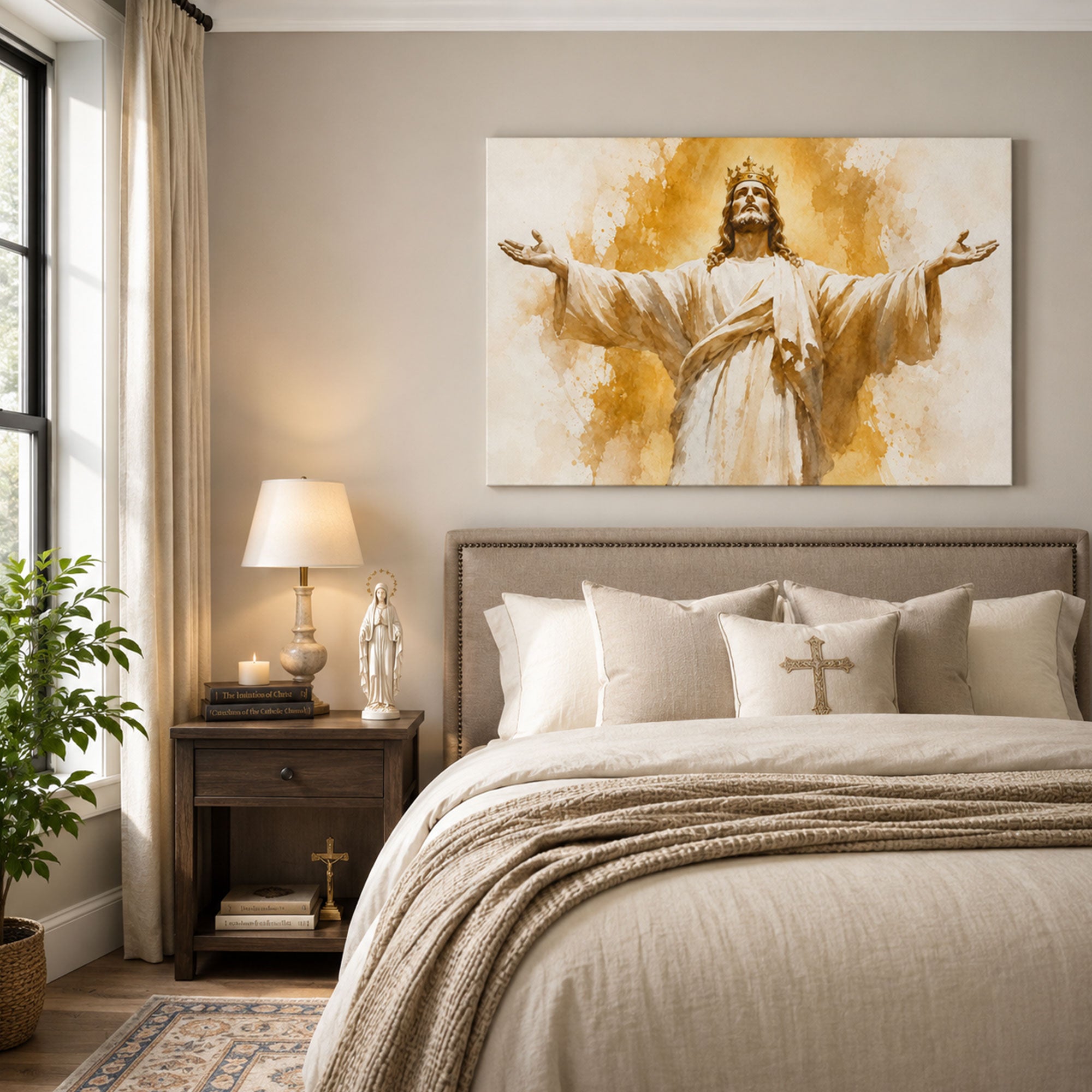 Christ the King with Open Arms Canvas Print, Catholic Christian Home Decor
