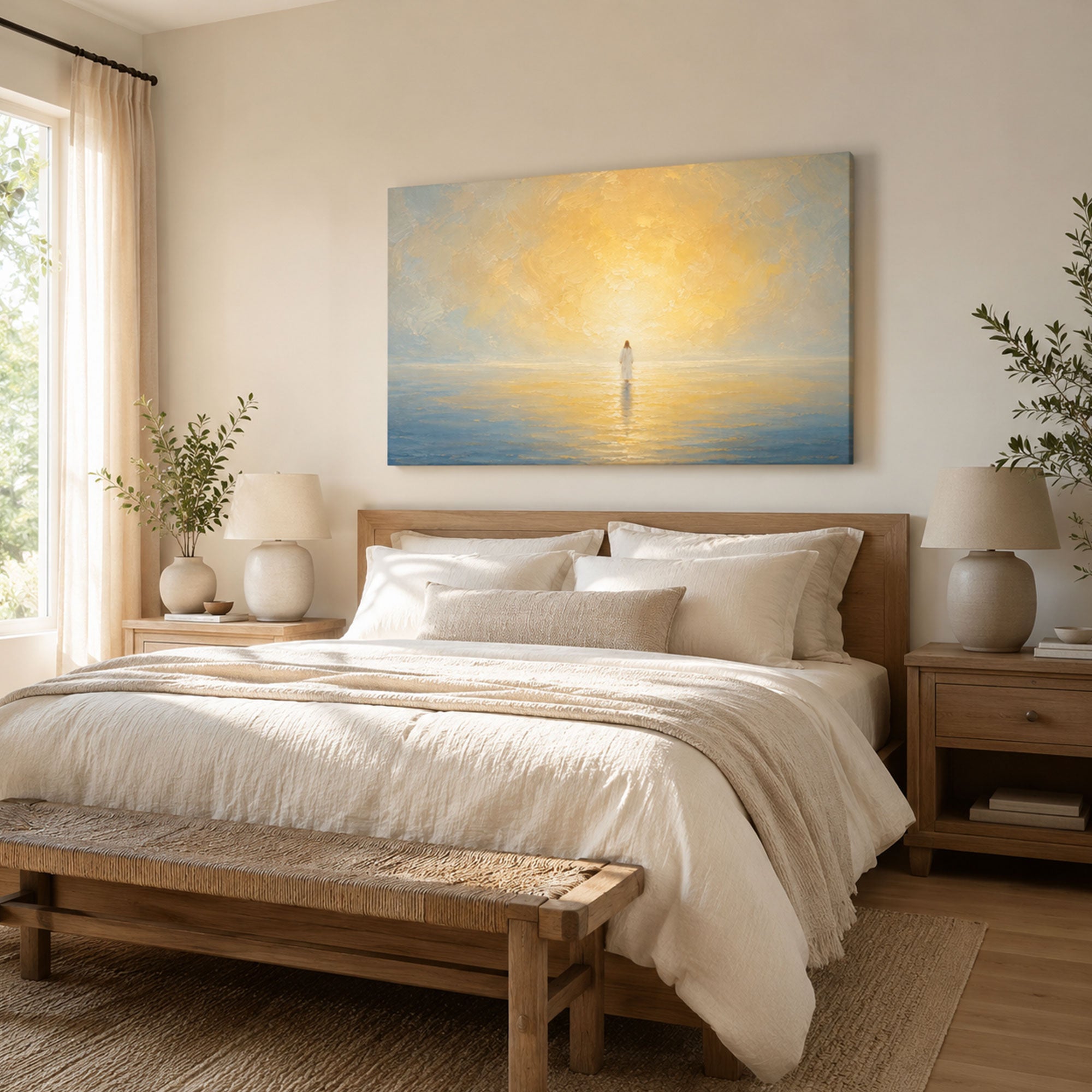 Jesus Standing on the Sea Canvas Print, Peaceful Christian Home Decor