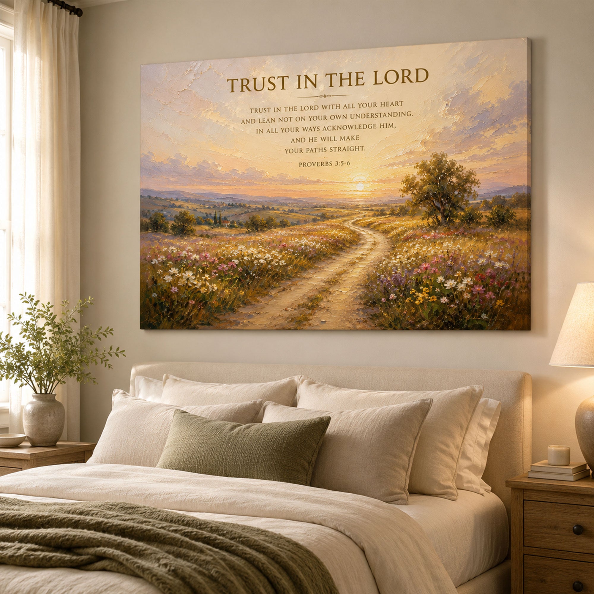 Trust in the Lord Proverbs 3:5-6 Canvas Print, Christian Scripture Wall Art, Wildflower Faith Home Decor