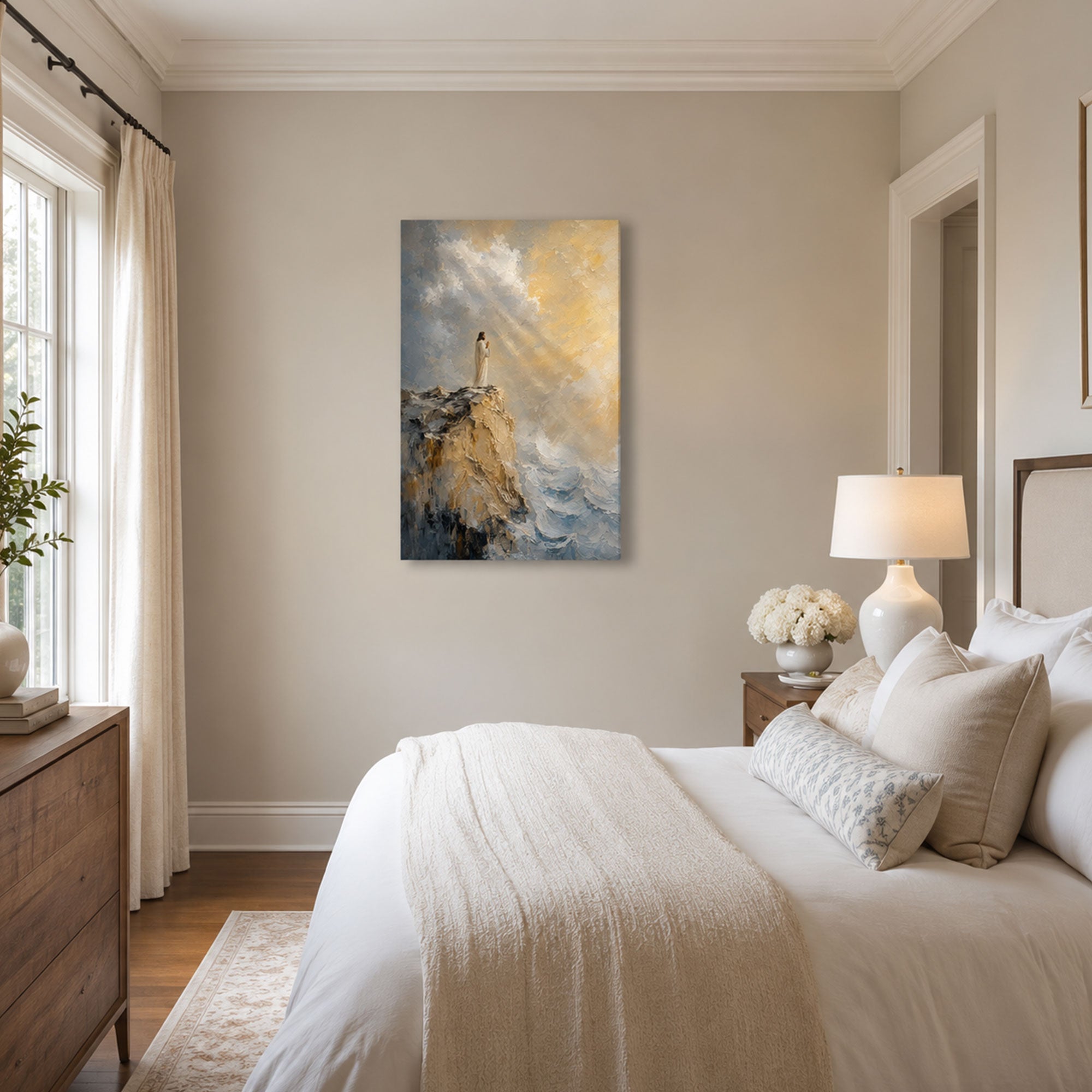 Jesus on the Clifftop Canvas Print, Christian Home Decor