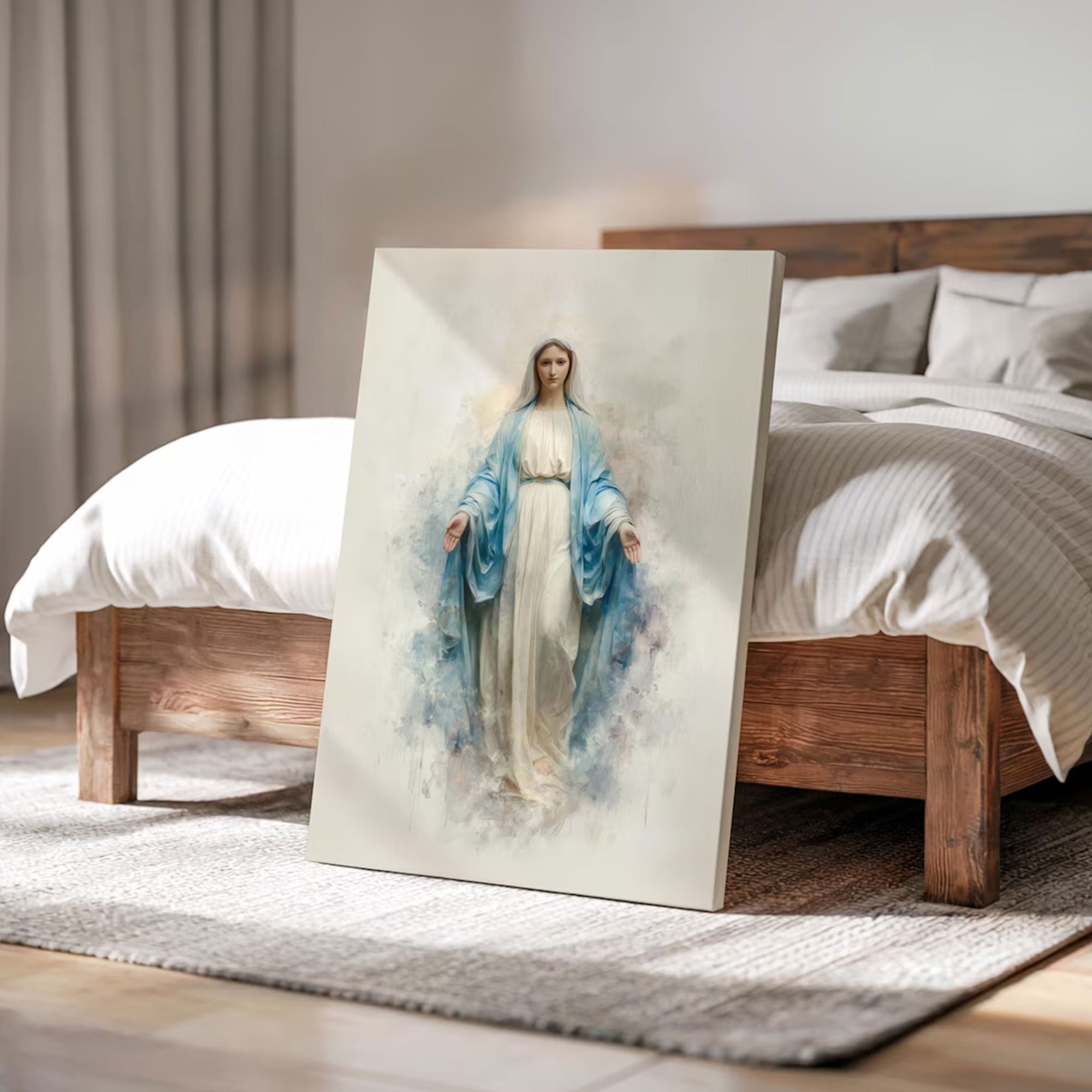 Blessed Mother Mary Art, Christian Wall Art Canvas, Virgin Mary Religious Canvas Print