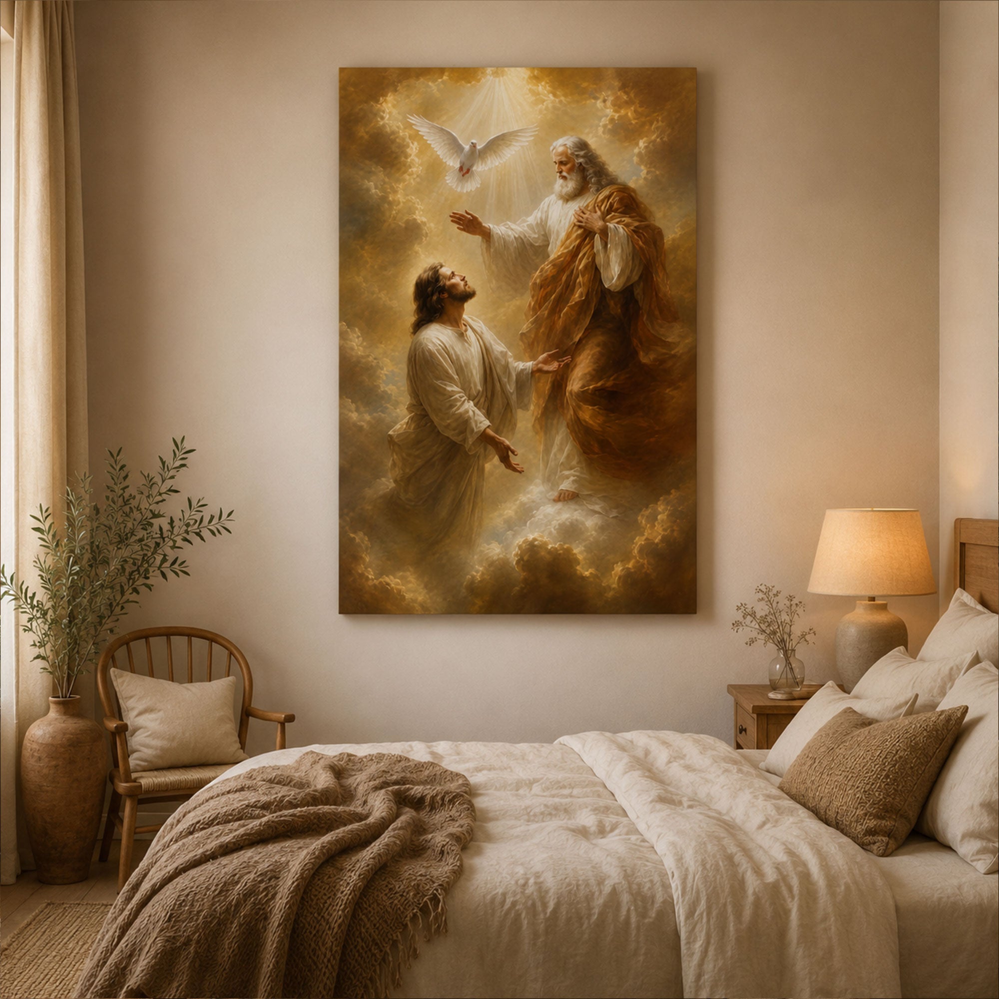Holy Trinity Canvas Print, God the Father Jesus and Holy Spirit Christian Wall Art, Catholic Faith Home Decor