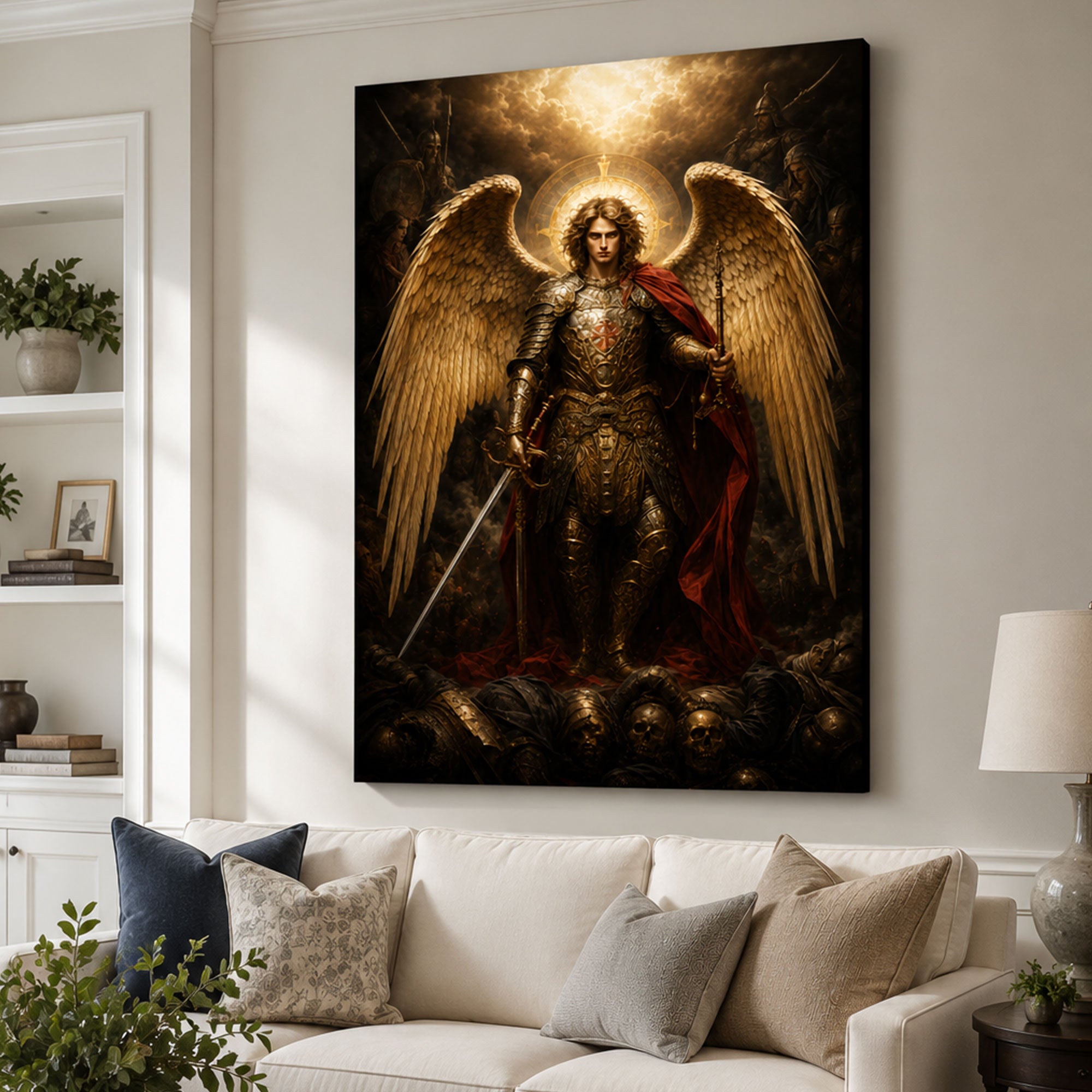 Saint Michael Defeating Evil Canvas Print, Catholic Archangel Wall Art, Faith Home Decor Gift