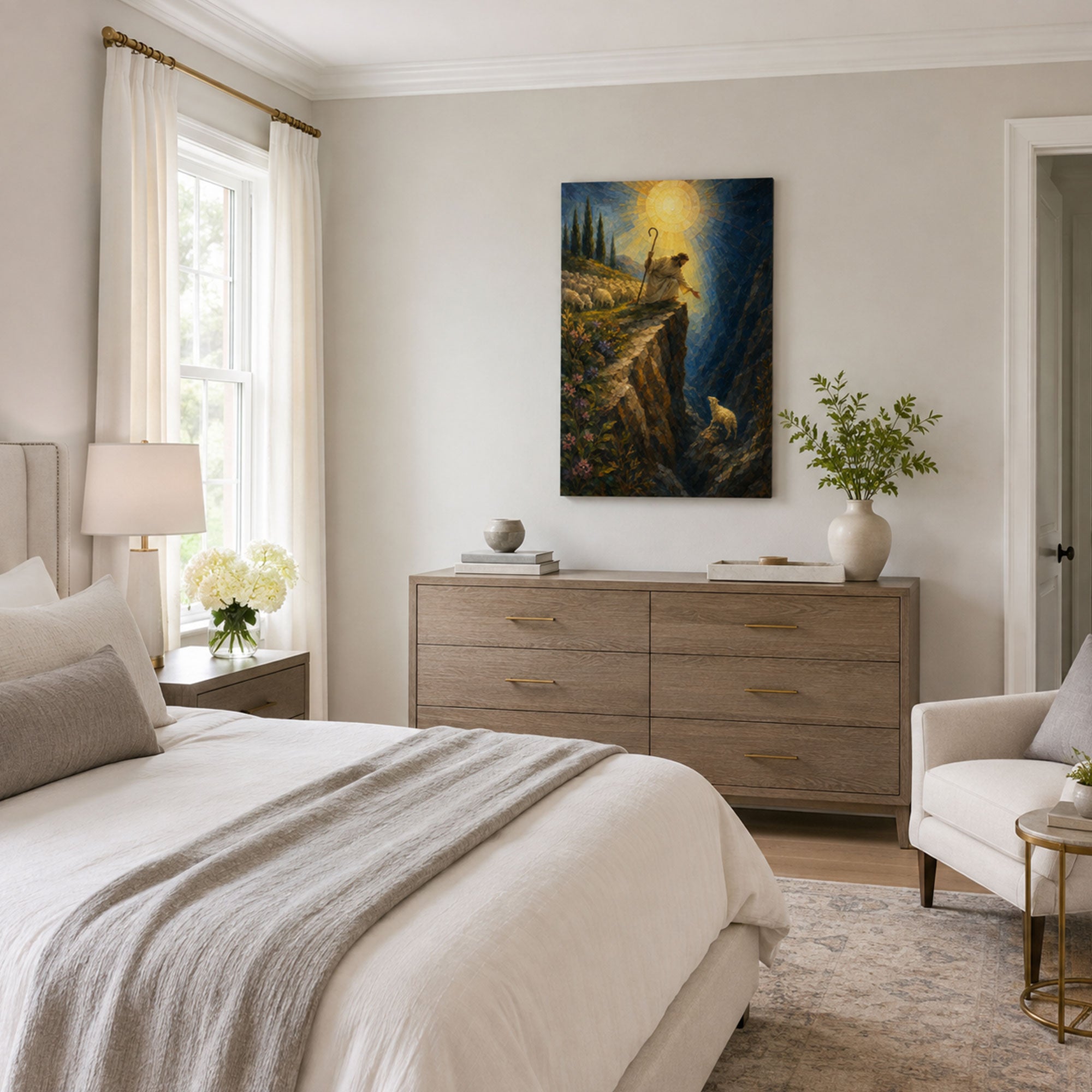 Jesus Rescues the Lost Sheep Canvas Print, He Left the 99 Christian Wall Decor, Faith Gift
