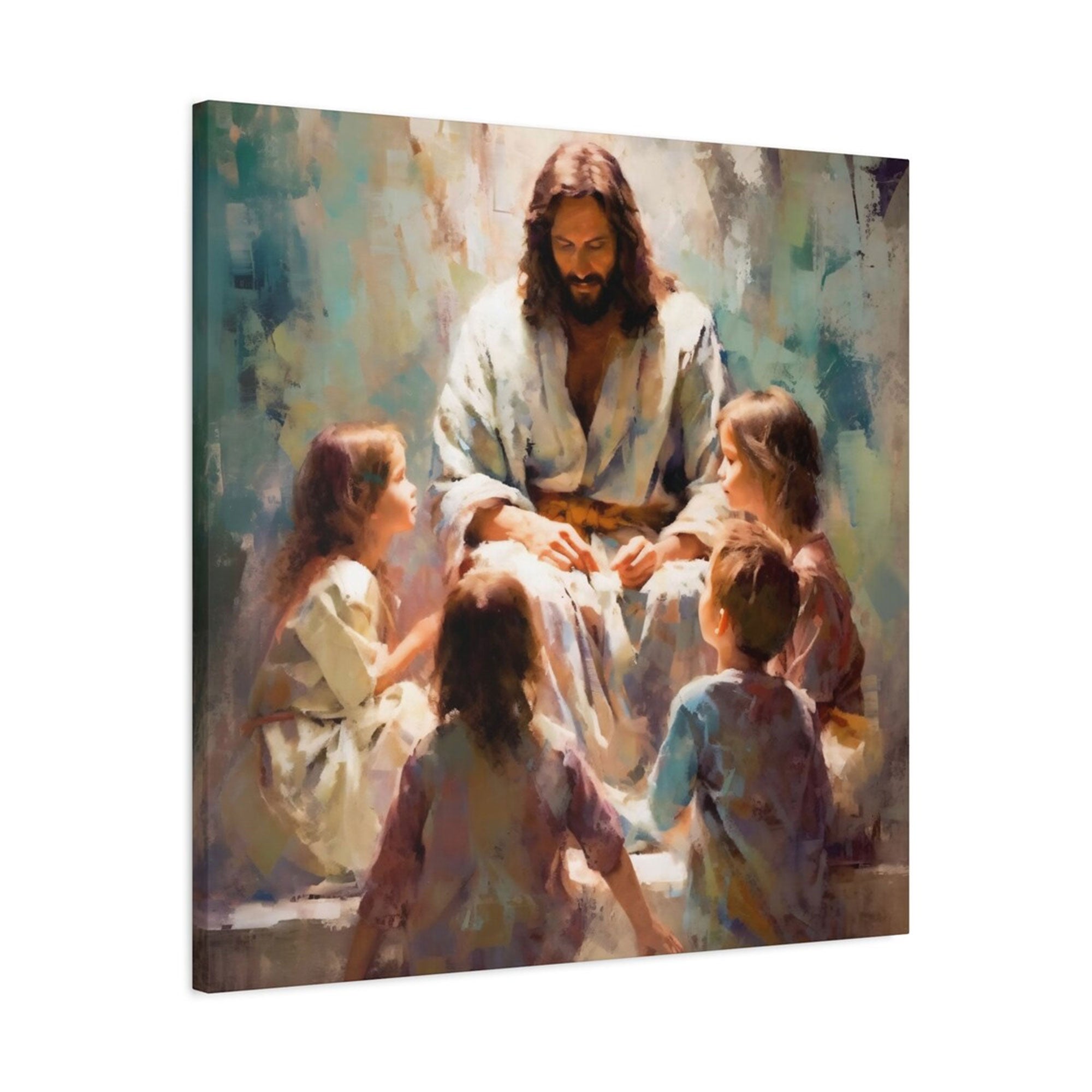 Jesus Blessing Children Canvas Wall Art, Christian Wall Decor, Religious Faith Home Decor