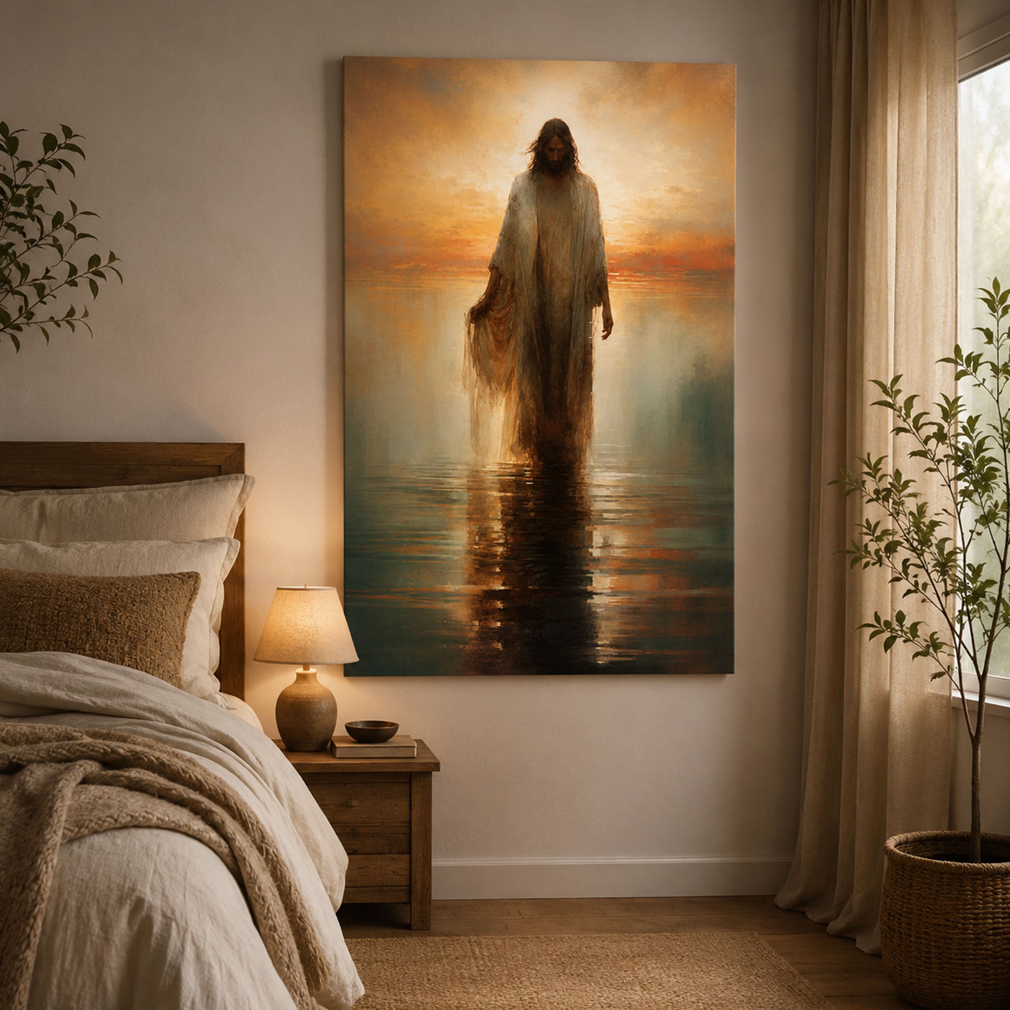 Jesus Walking on Water Canvas Print, Peaceful Christian Wall Art, Faith Home Decor