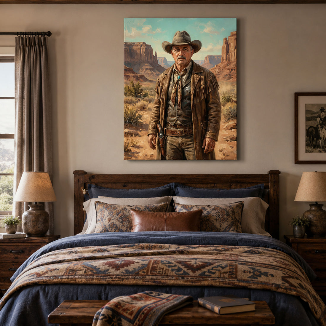 Custom Face For Dad Cowboy Canvas, Personalized Western Portrait, Funny Father’s Day Gift