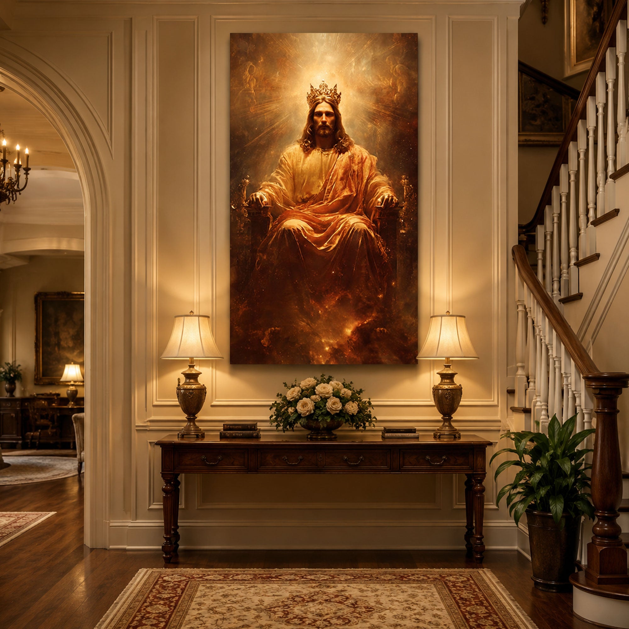 Jesus is King Wall Art, Regal Jesus Christ Wall Art Print, Golden Crown, Religious Canvas