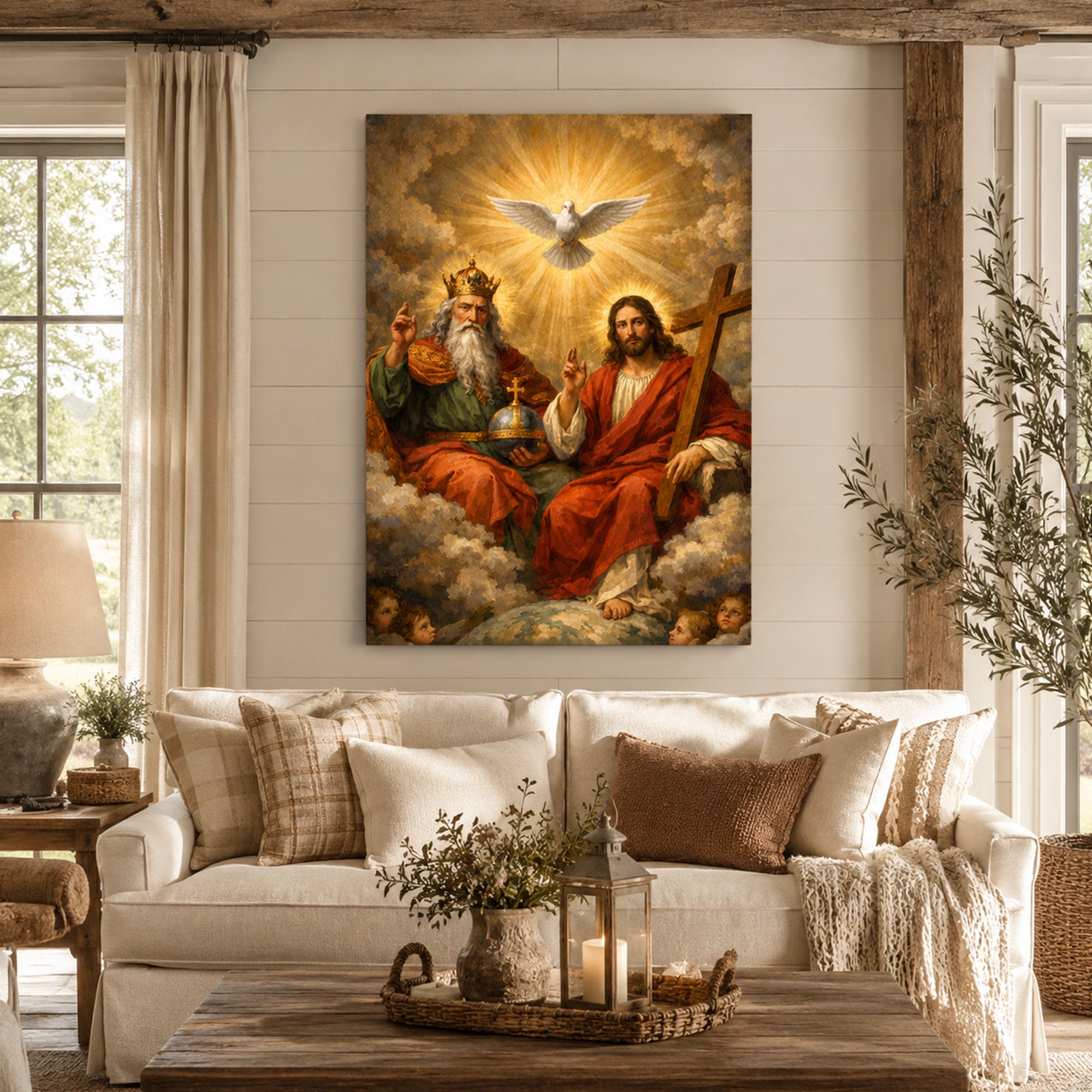 The Most Holy Trinity Father Son and Holy Spirit Canvas Print, Christian Religious Wall Art, Sacred Faith Home Decor