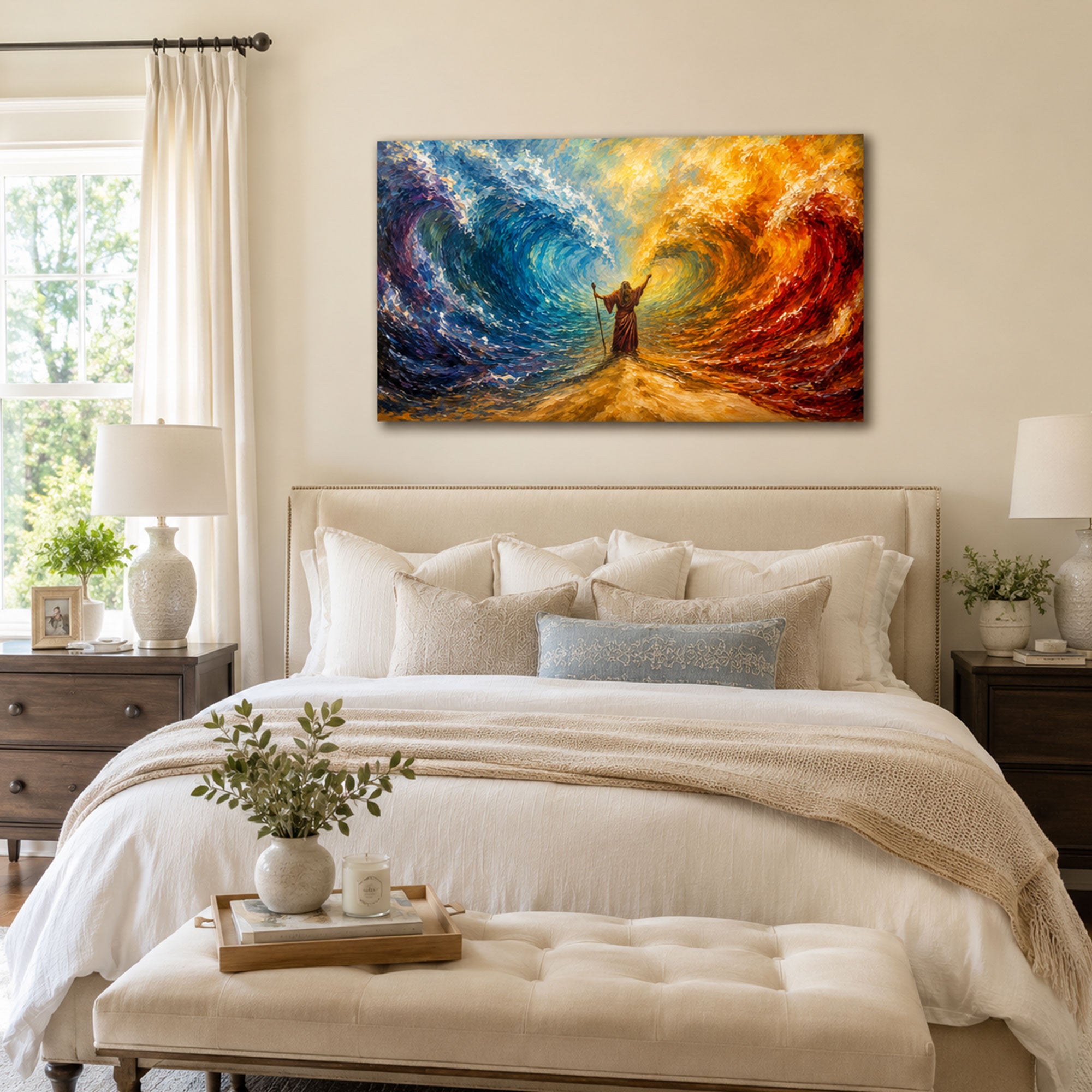 Moses Parting the Red Sea Canvas Print, Colorful Biblical Miracle Wall Art, Christian Faith Home Decor Gift