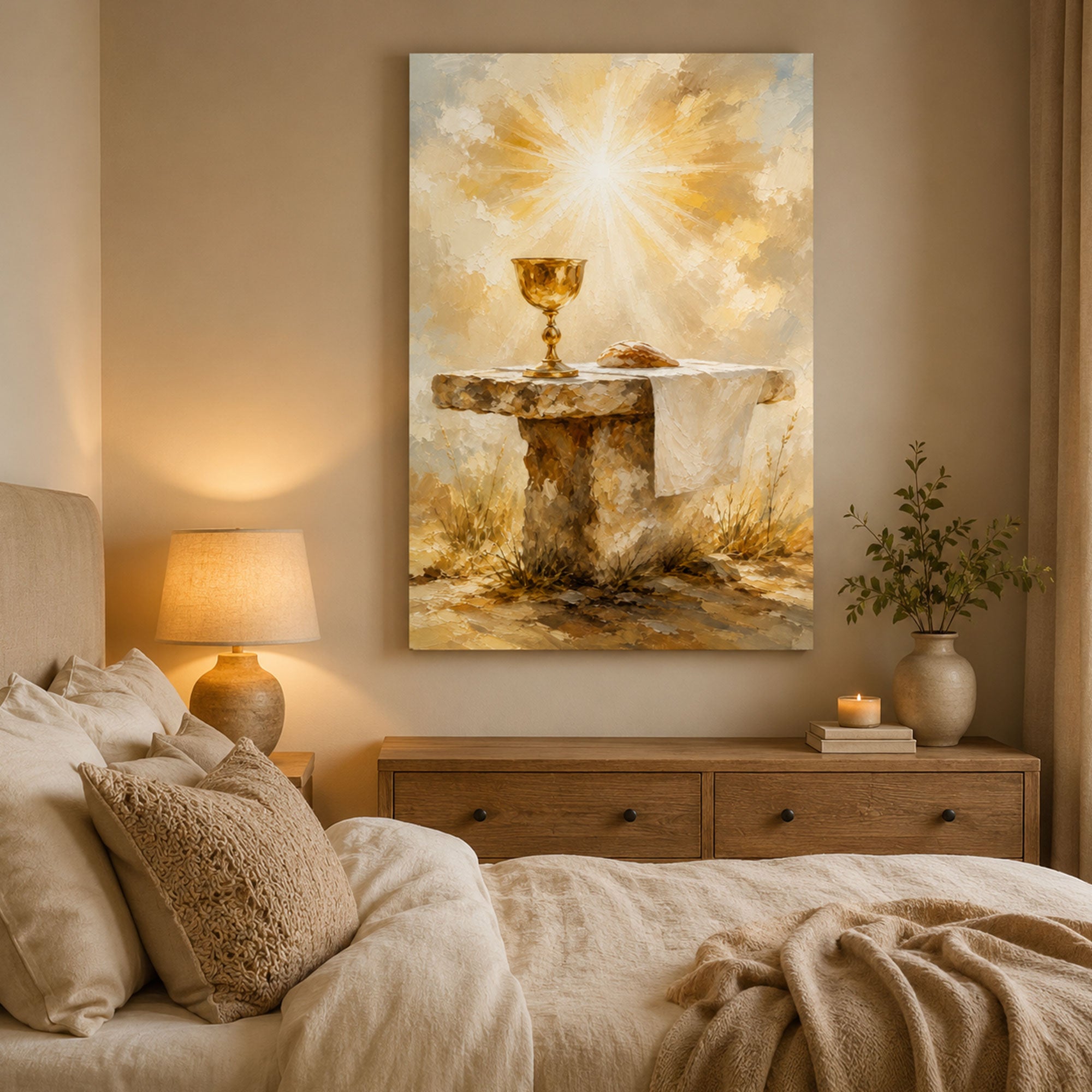 Holy Eucharist Canvas Print, Catholic Chalice Wall Art, First Communion Gift, Christian Home Decor