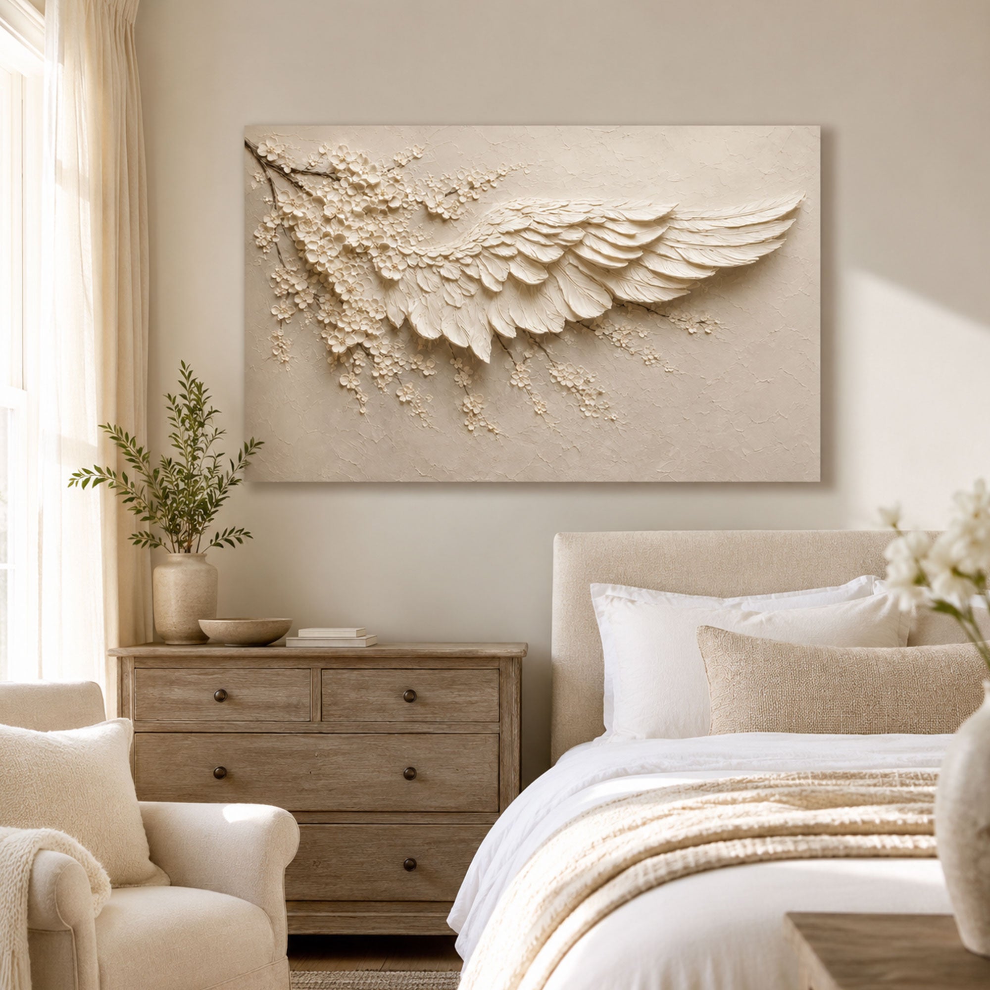 White Angel Wing Canvas Print, Christian Home Decor